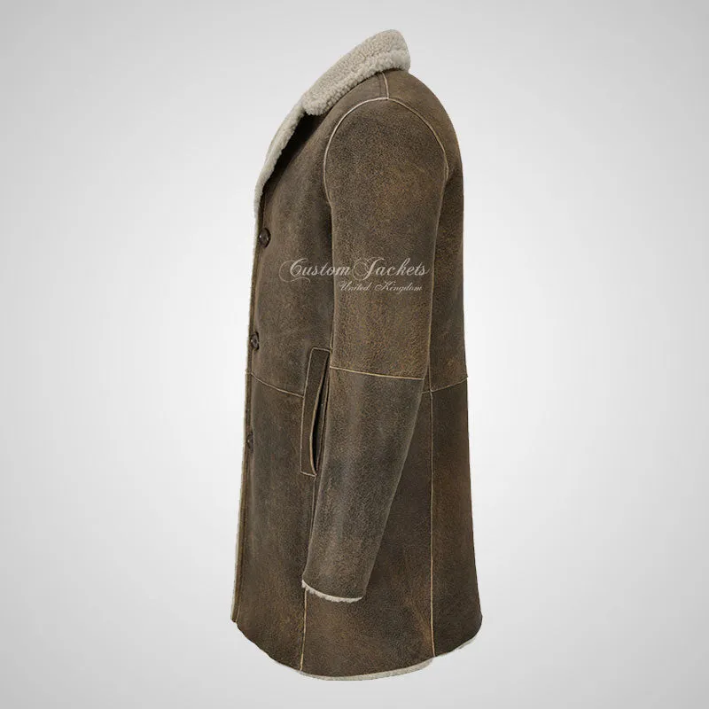 NORILSK Mens Shearling Coat Brown Sheepskin Fur Coat