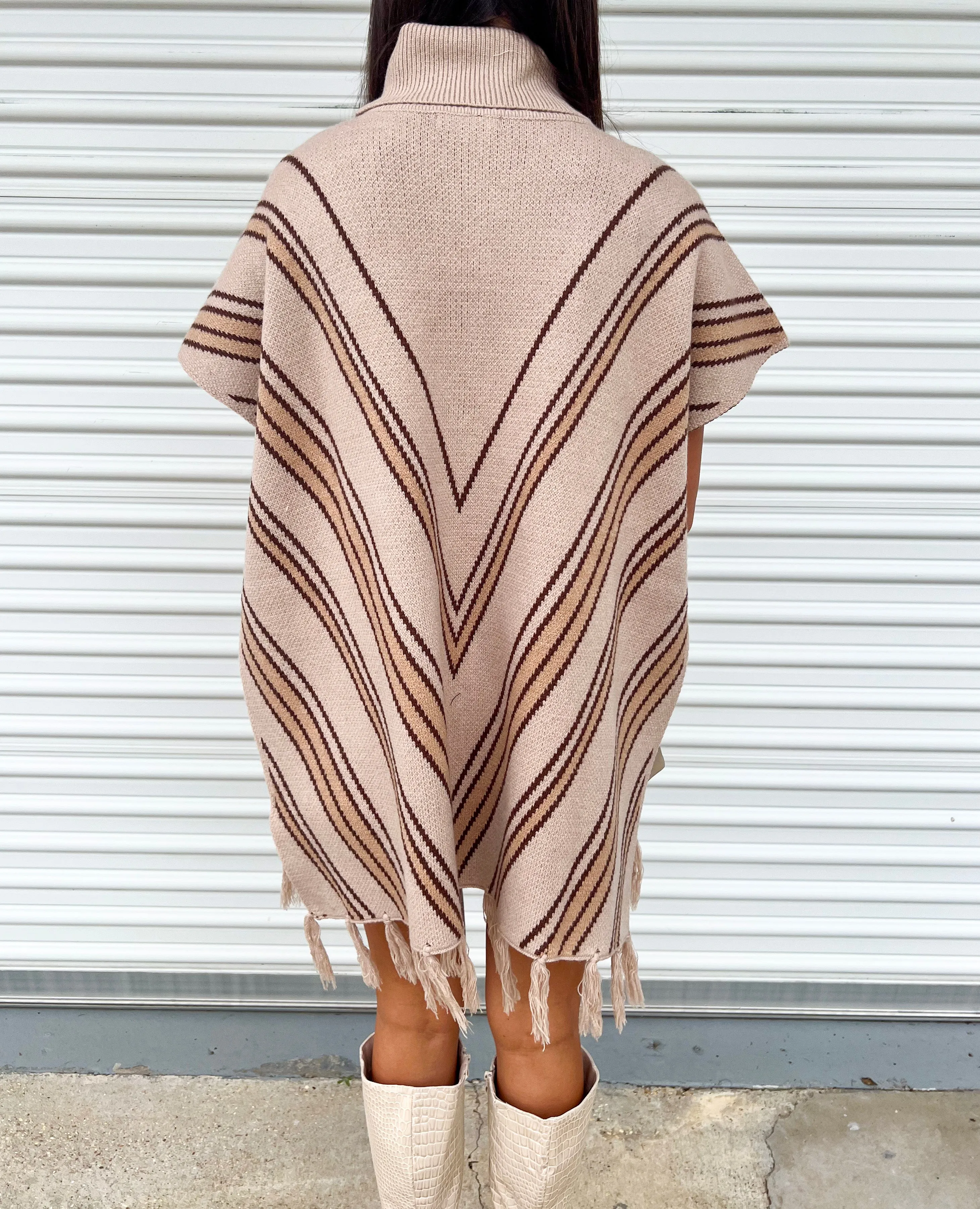 OUR PRAYERS ANSWERED STRIPED TASSEL PONCHO