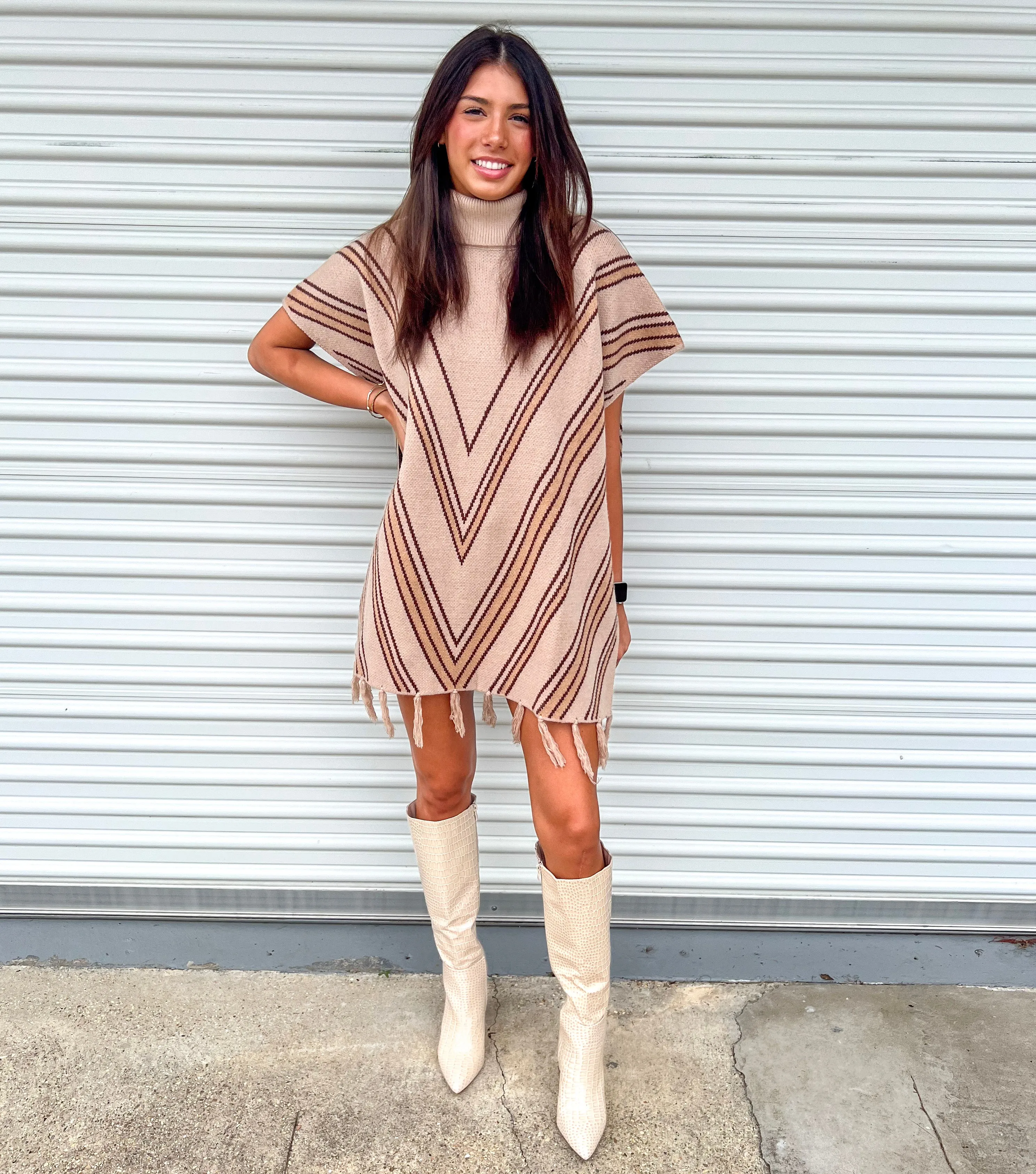 OUR PRAYERS ANSWERED STRIPED TASSEL PONCHO