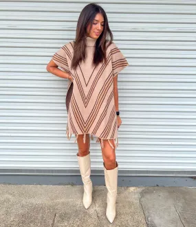 OUR PRAYERS ANSWERED STRIPED TASSEL PONCHO