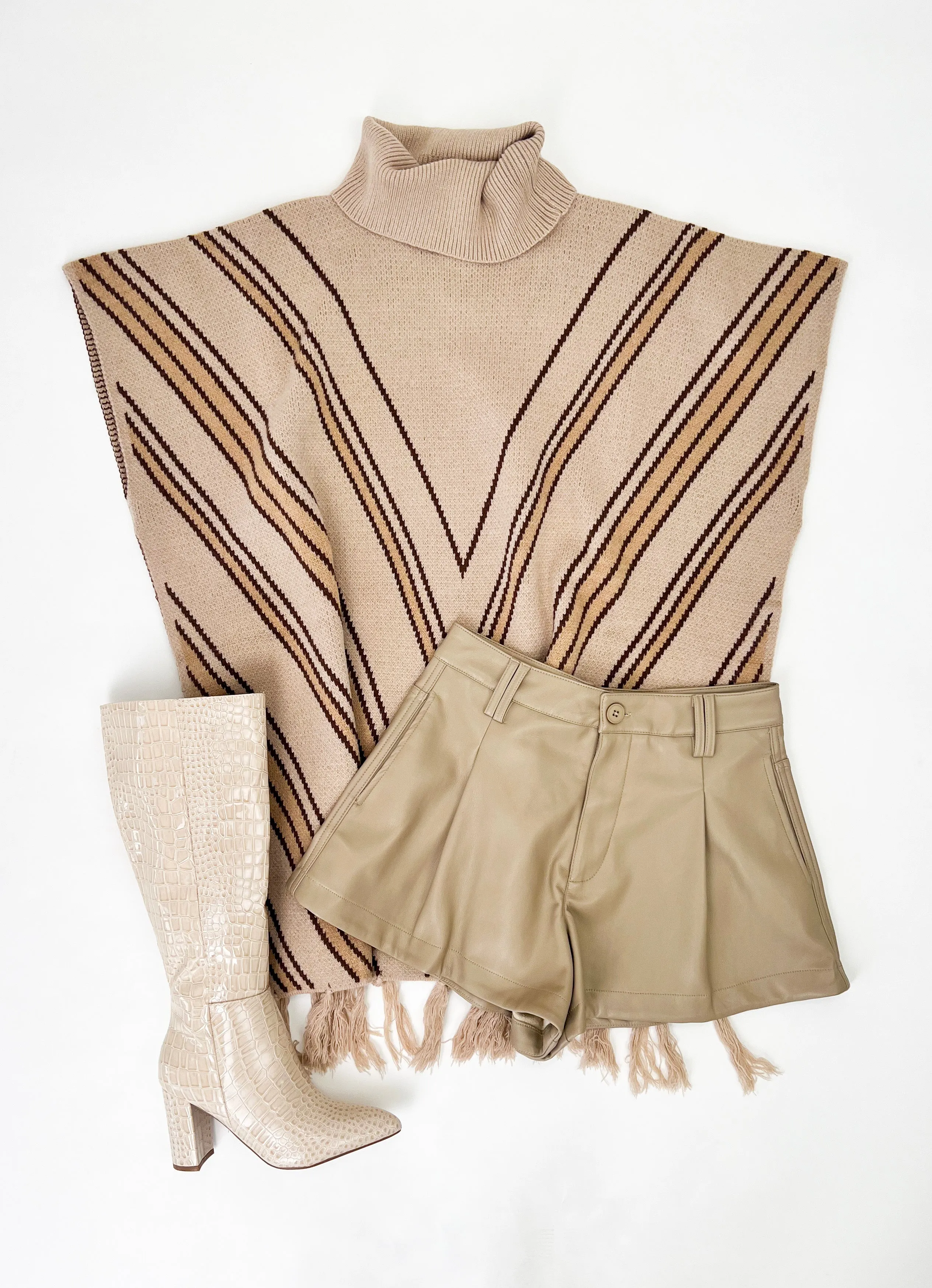 OUR PRAYERS ANSWERED STRIPED TASSEL PONCHO