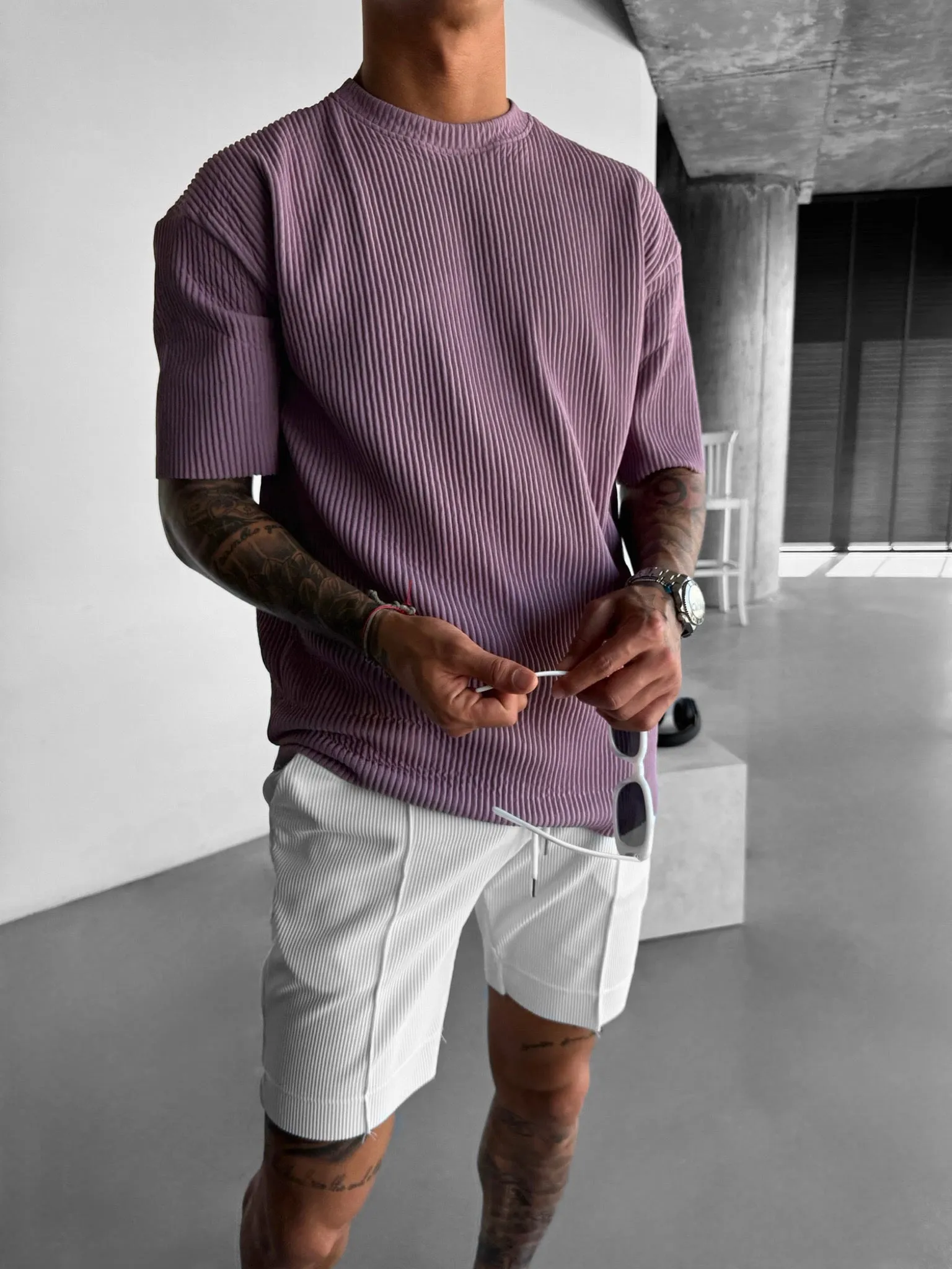 Oversize Ribbed T-Shirt - Elderberry