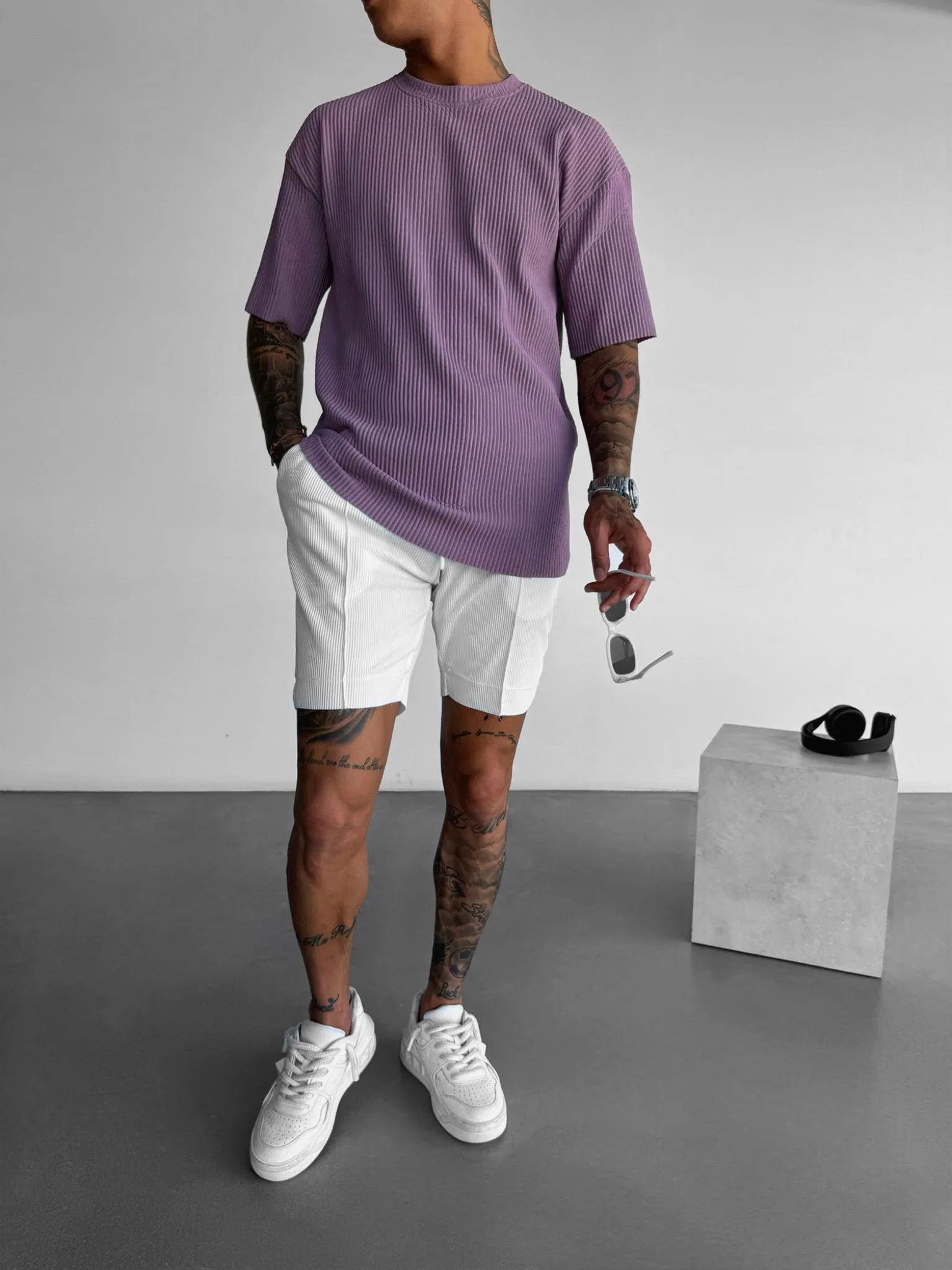 Oversize Ribbed T-Shirt - Elderberry