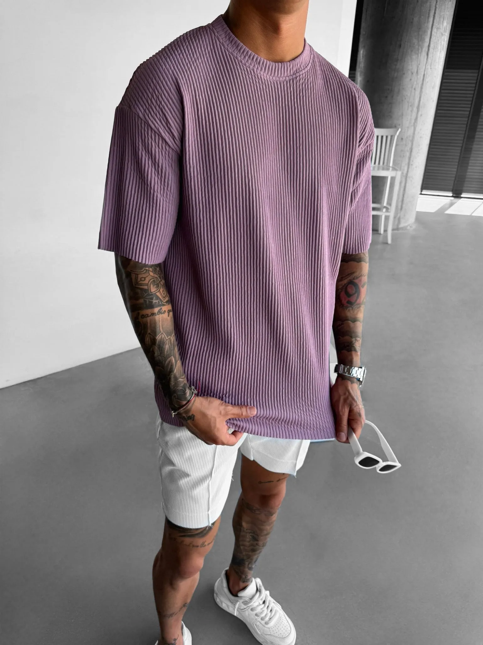 Oversize Ribbed T-Shirt - Elderberry