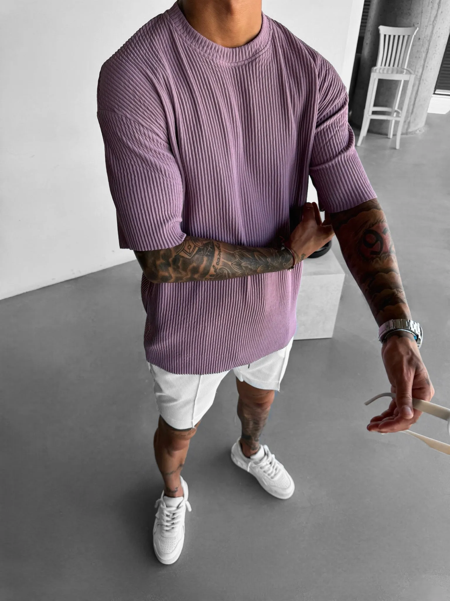 Oversize Ribbed T-Shirt - Elderberry