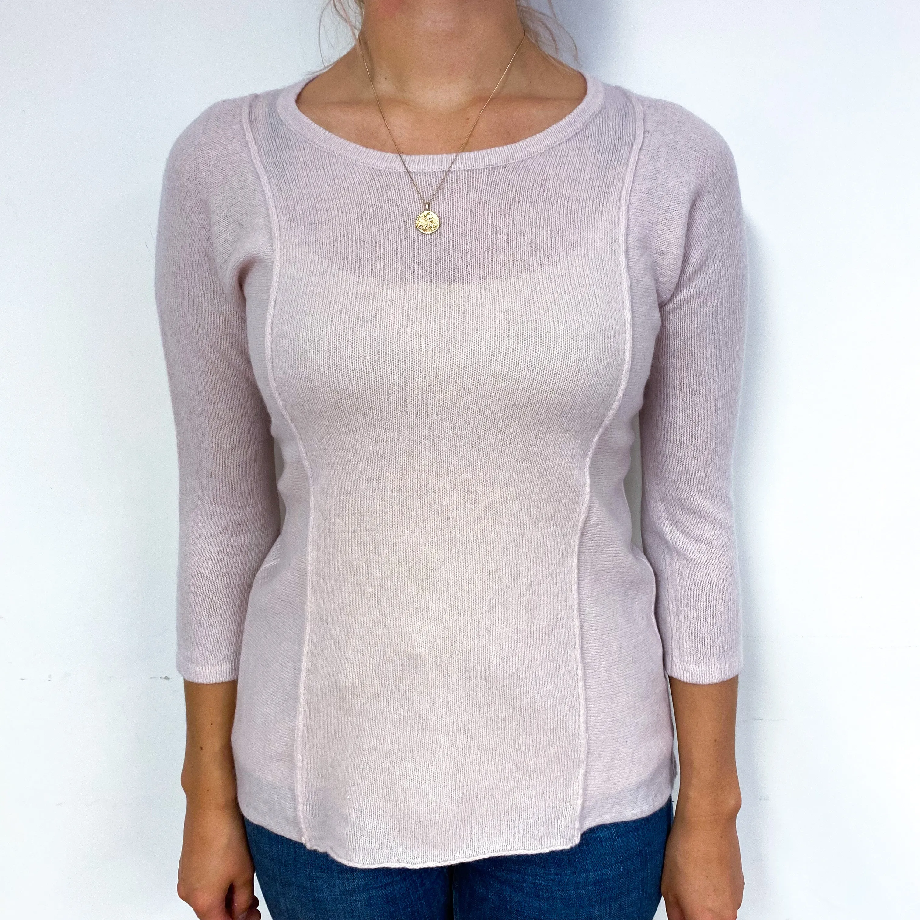 Palest Mauve Lightweight Cashmere Crew Neck Jumper Small