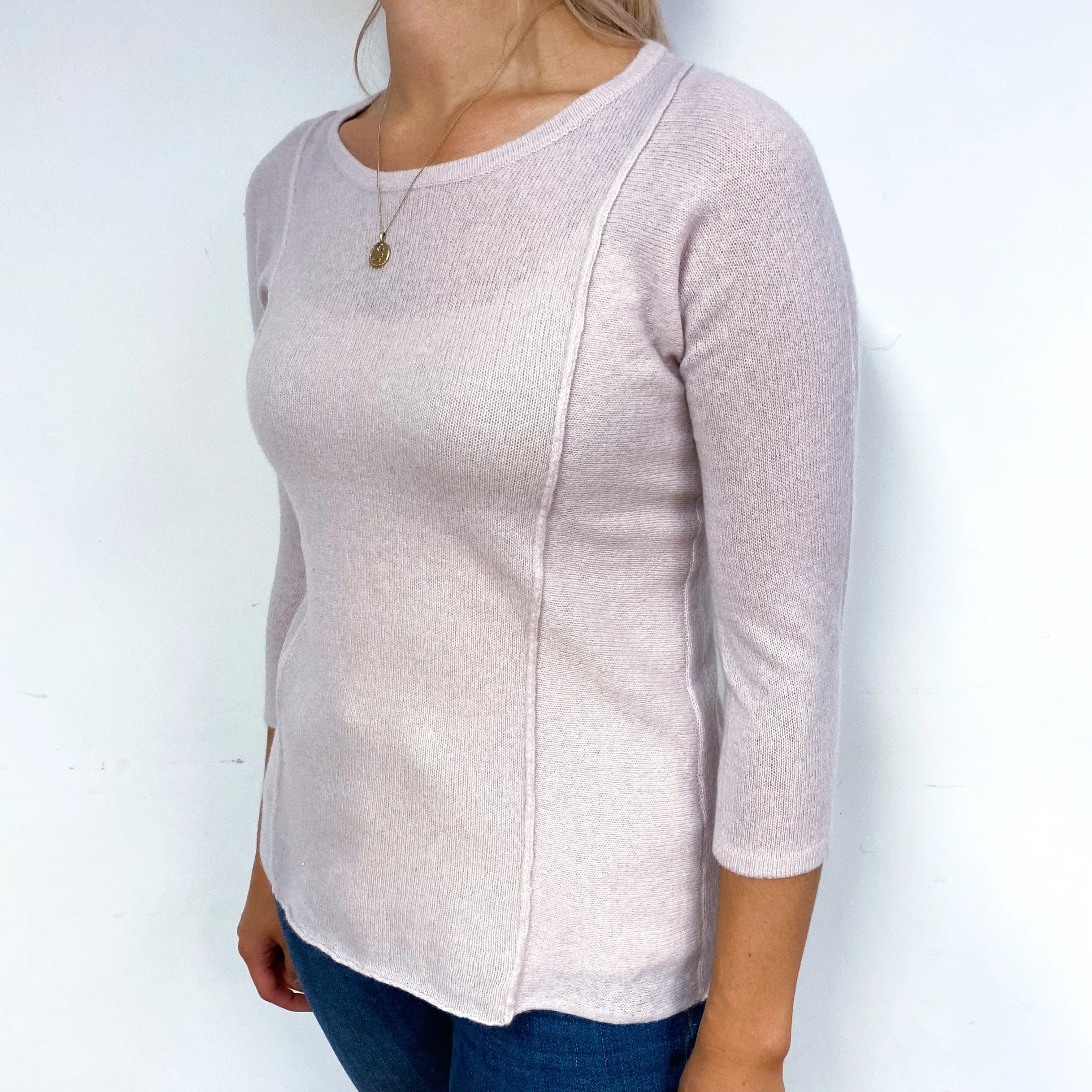 Palest Mauve Lightweight Cashmere Crew Neck Jumper Small