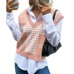 PEOPLETERRITORY 's new popular autumn and winter New 2025 sleeveless vest with a thousand bird grid knitted vest female sweet and spicy style