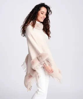 PIA ROSSINI  FAUX FUR PONCHO IN NUDE OR BLACK