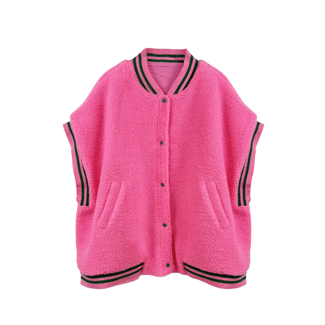 Pink and Green College Sherpa Oversized Vest