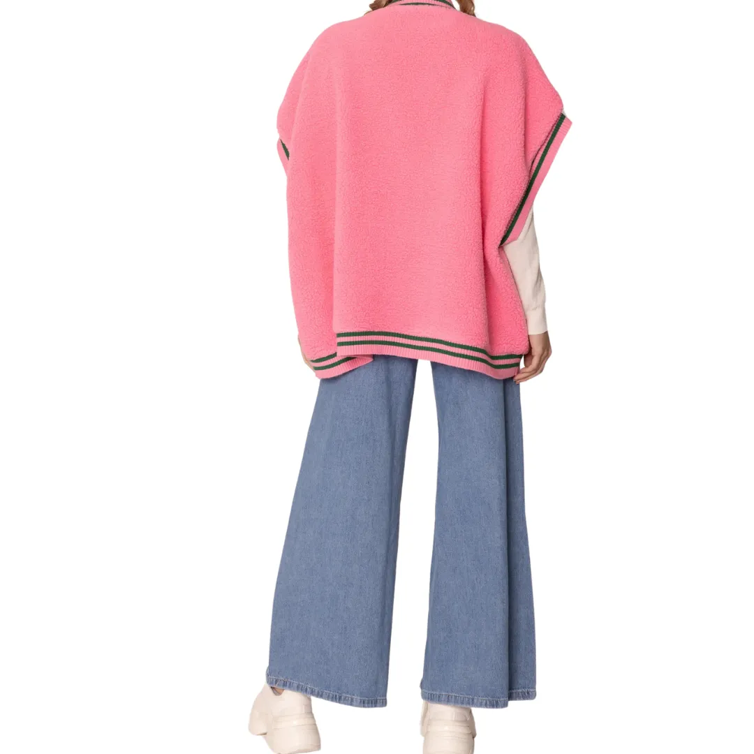 Pink and Green College Sherpa Oversized Vest
