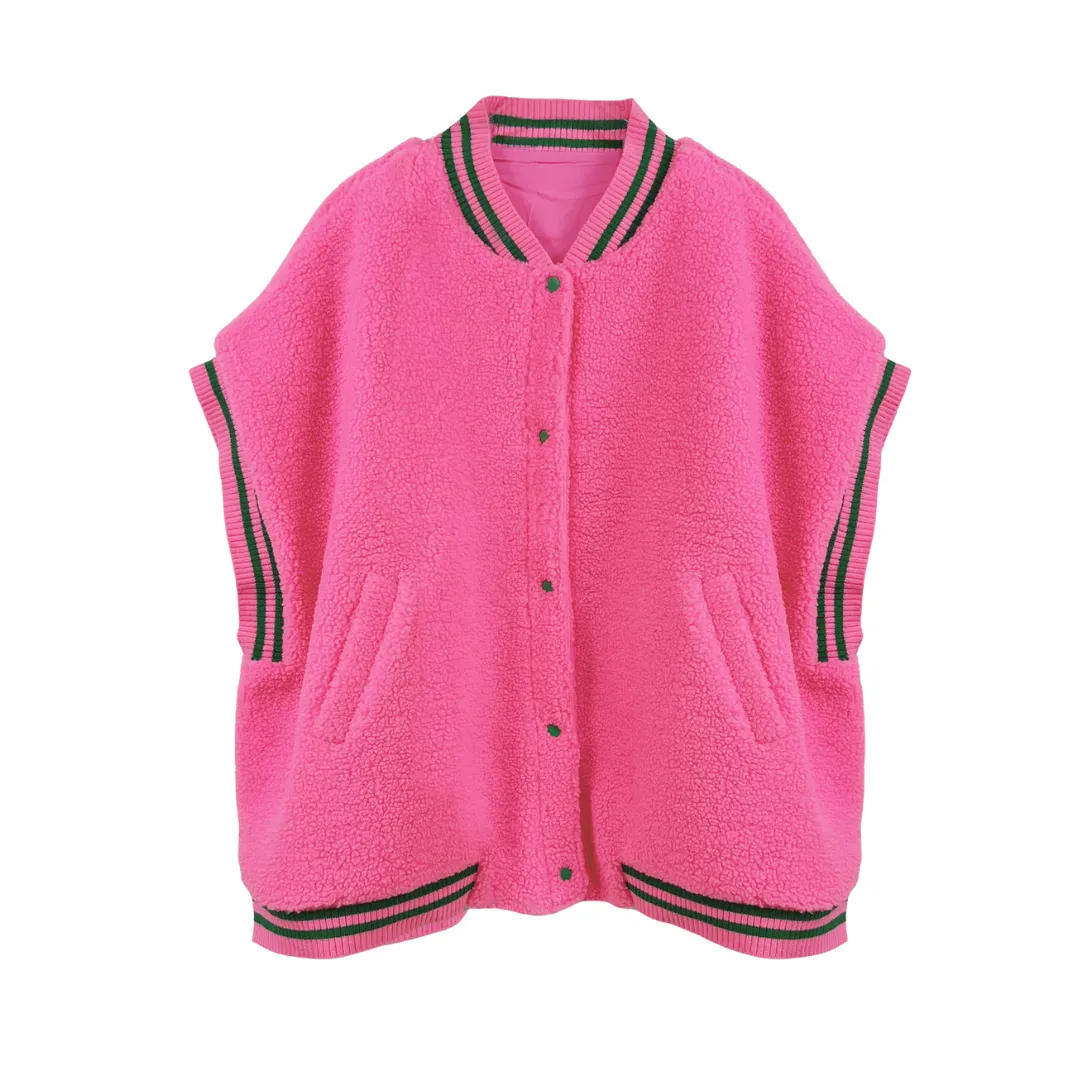 Pink and Green College Sherpa Oversized Vest