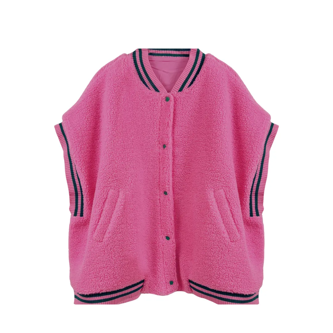 Pink and Green College Sherpa Oversized Vest