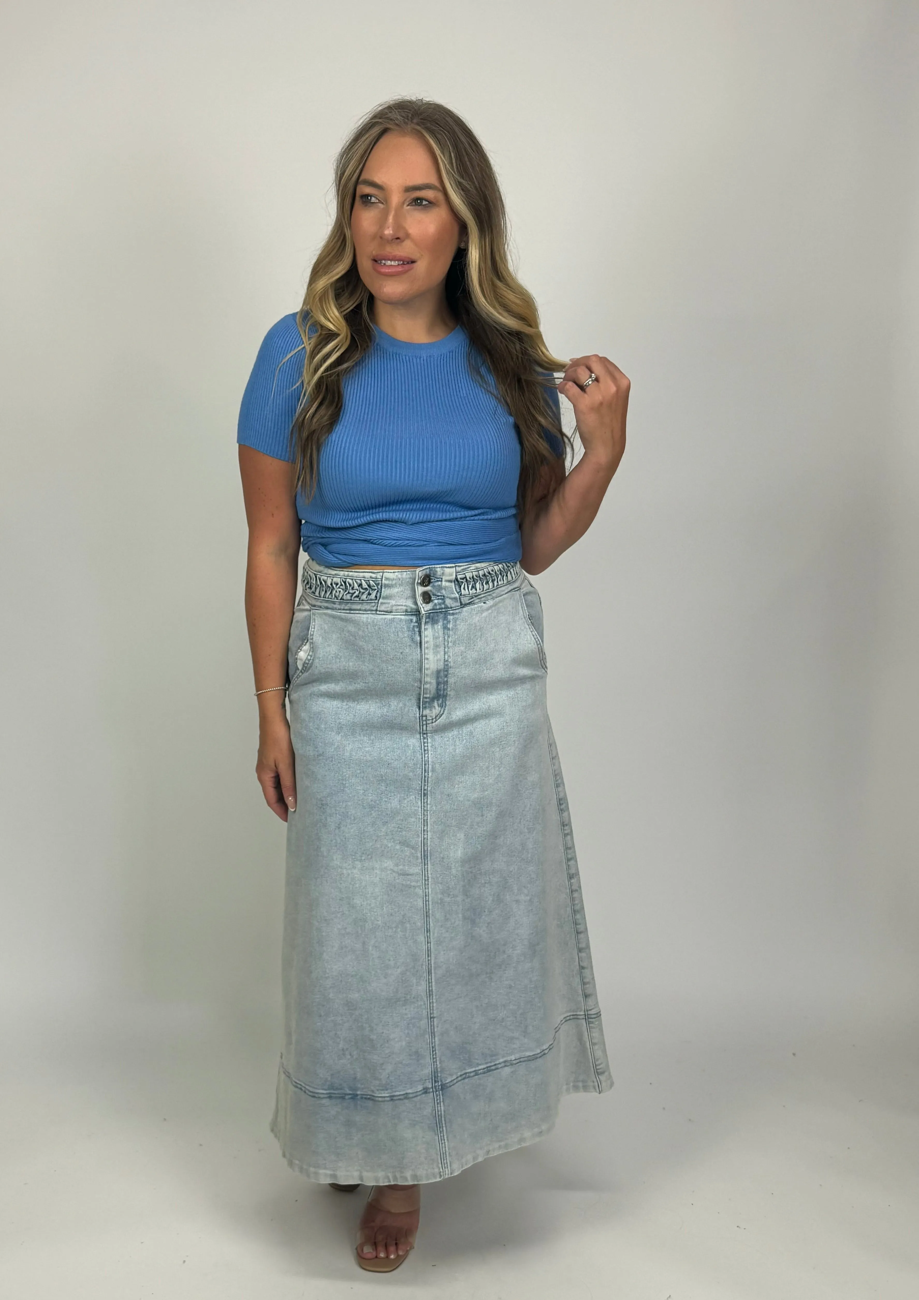 PLAIT DETAIL DENIM SKIRT
