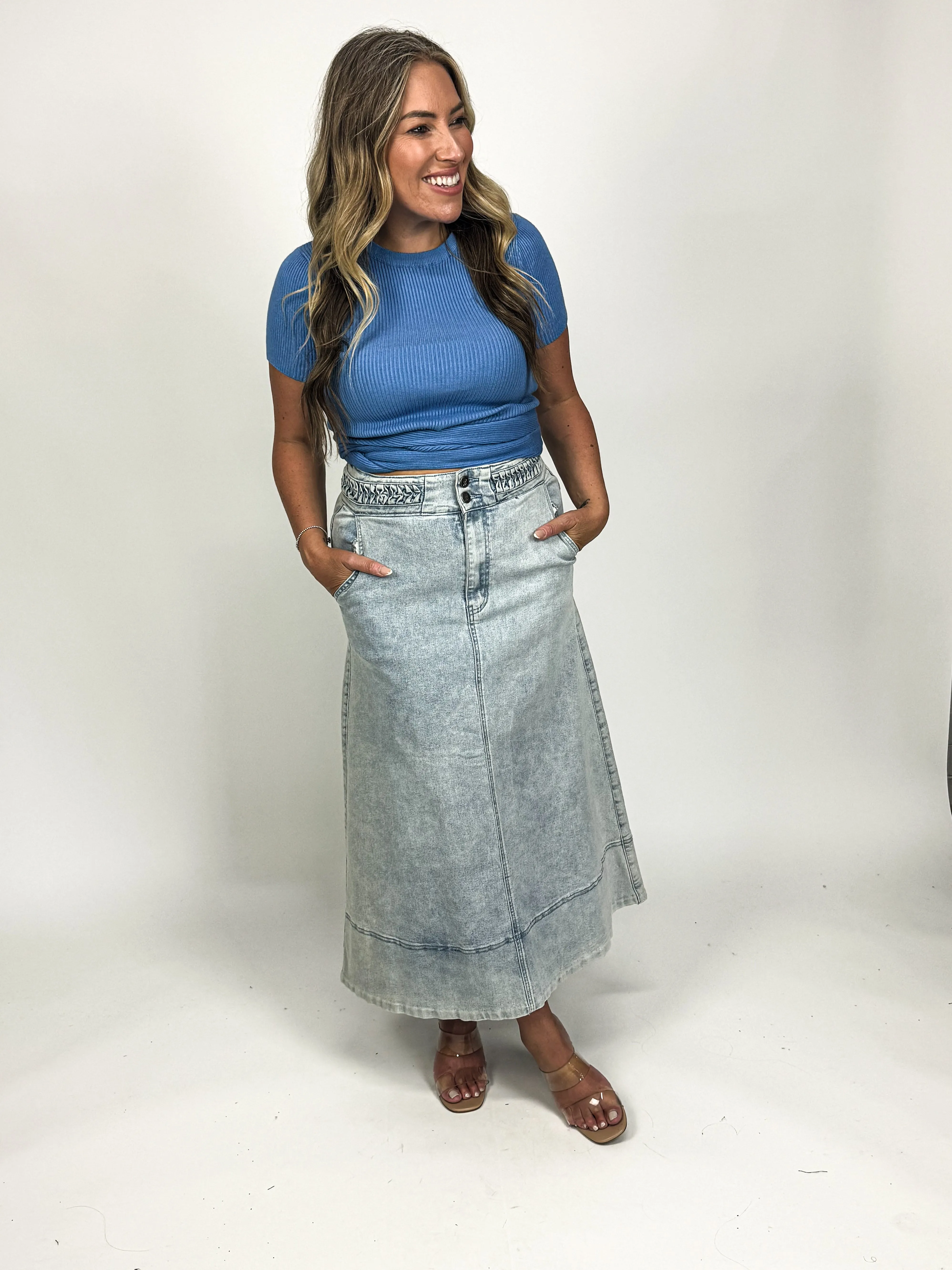PLAIT DETAIL DENIM SKIRT