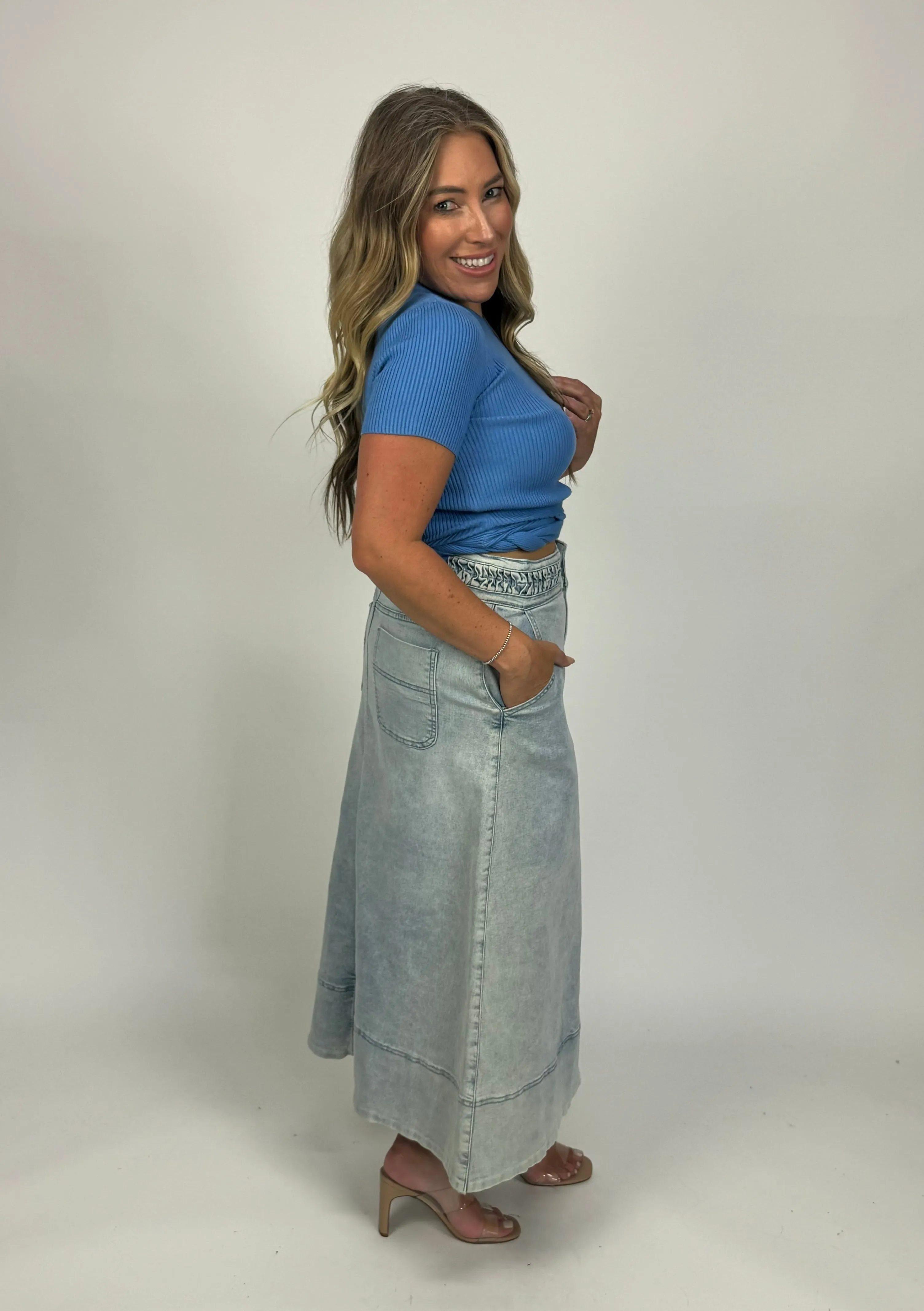 PLAIT DETAIL DENIM SKIRT
