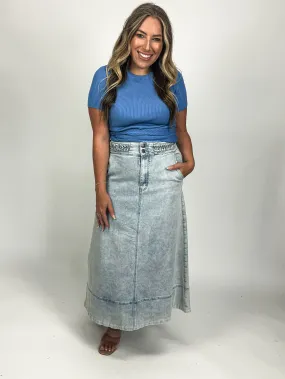 PLAIT DETAIL DENIM SKIRT