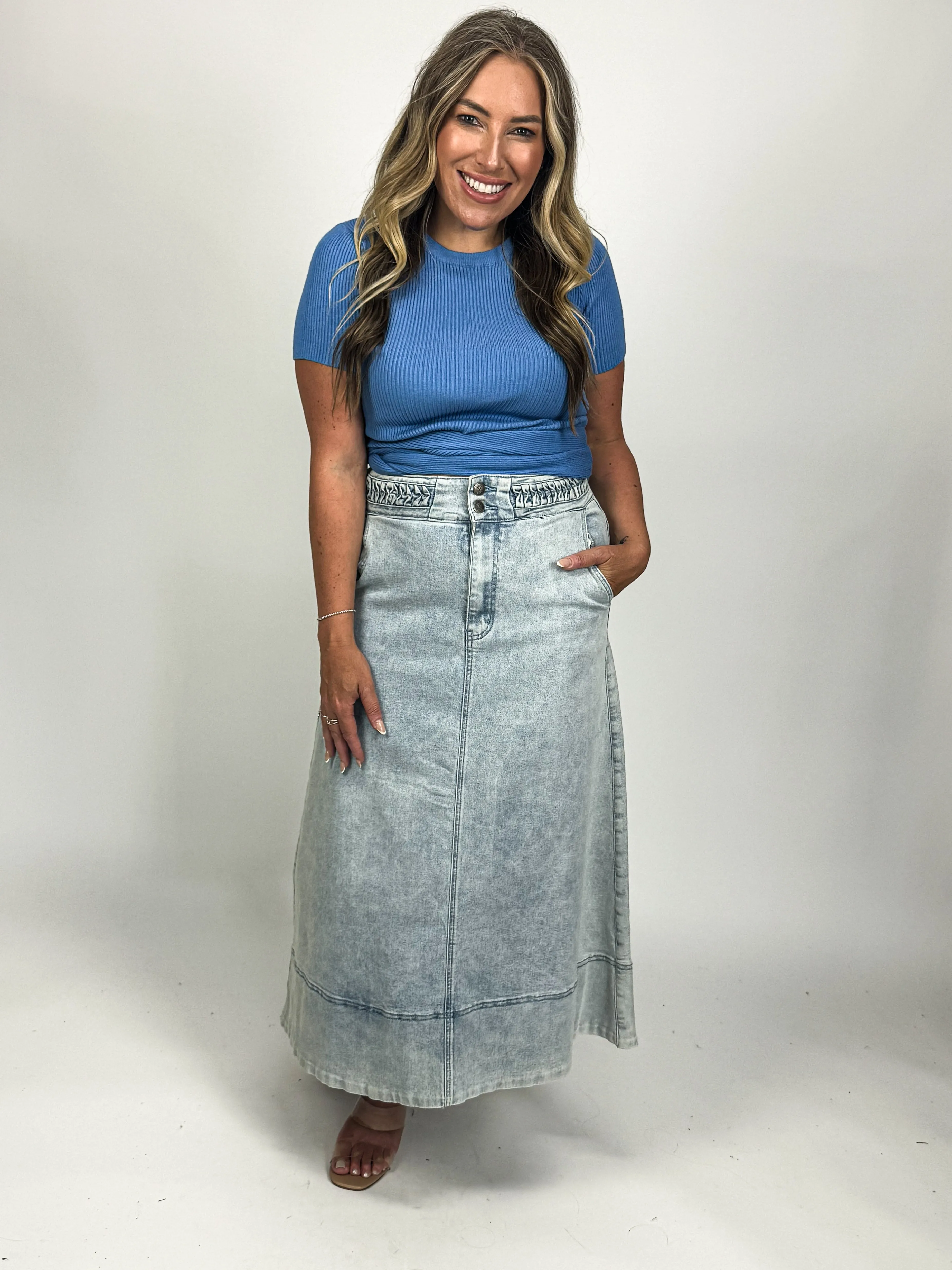 PLAIT DETAIL DENIM SKIRT