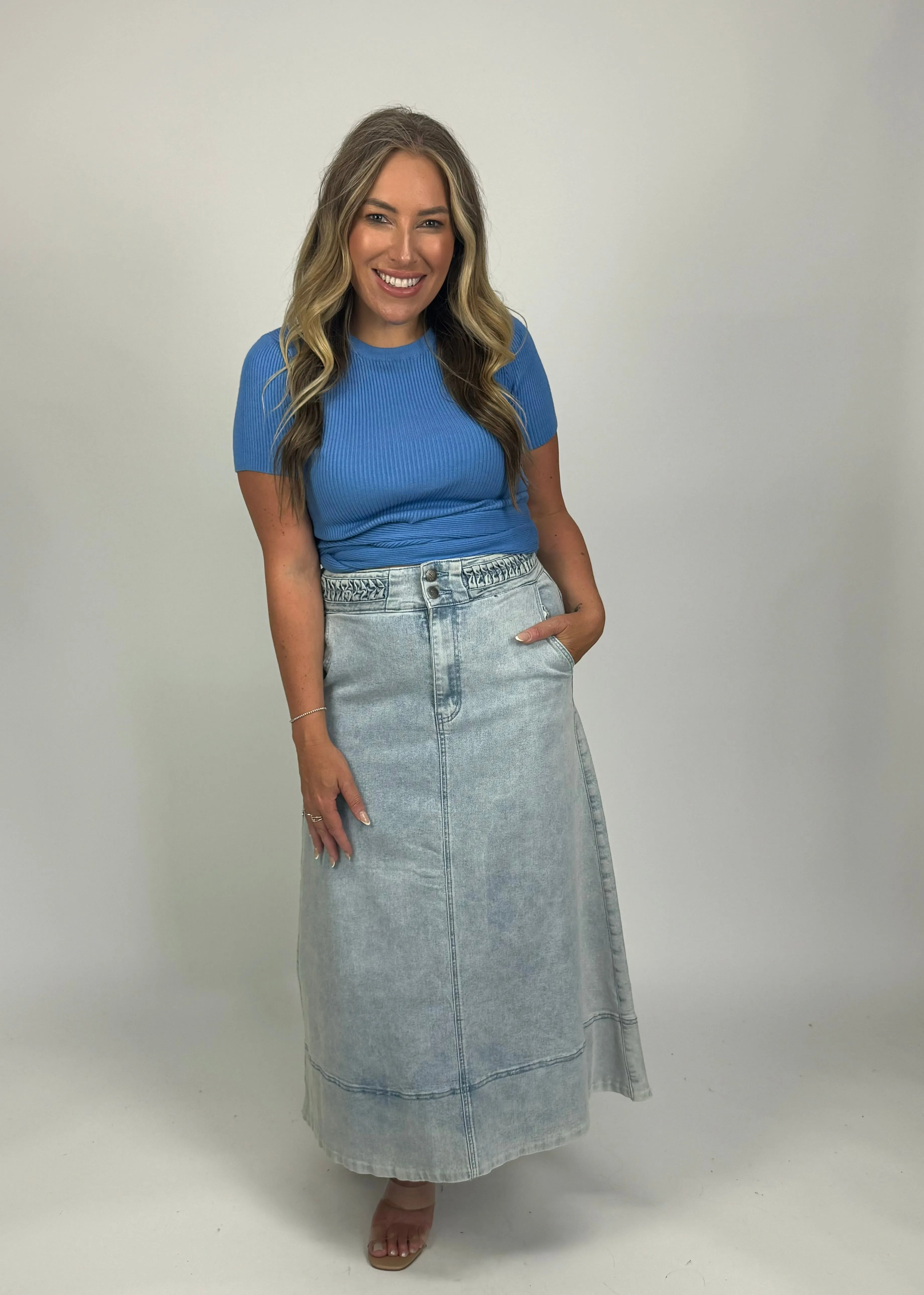 PLAIT DETAIL DENIM SKIRT