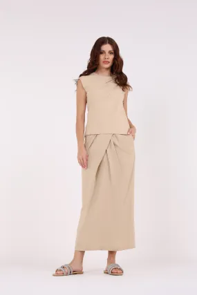 Pleated Waist Solid Maxi Skirt