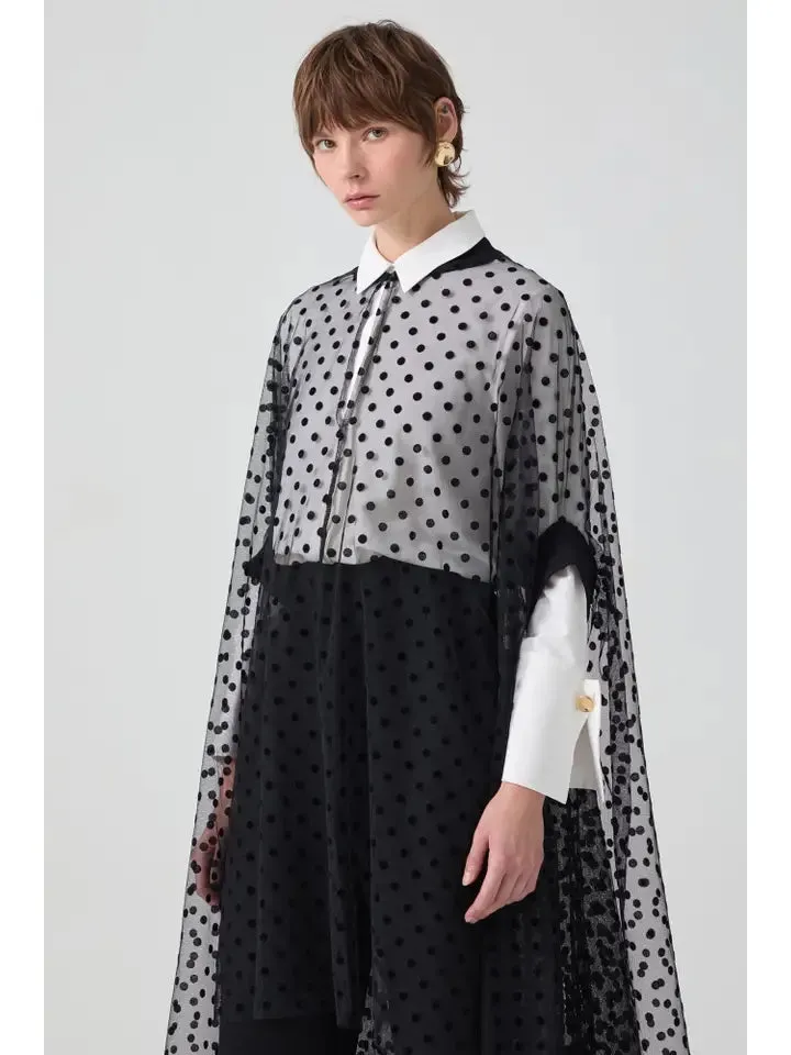 Polka Dot Tulle Poncho  Black By Touche Prive