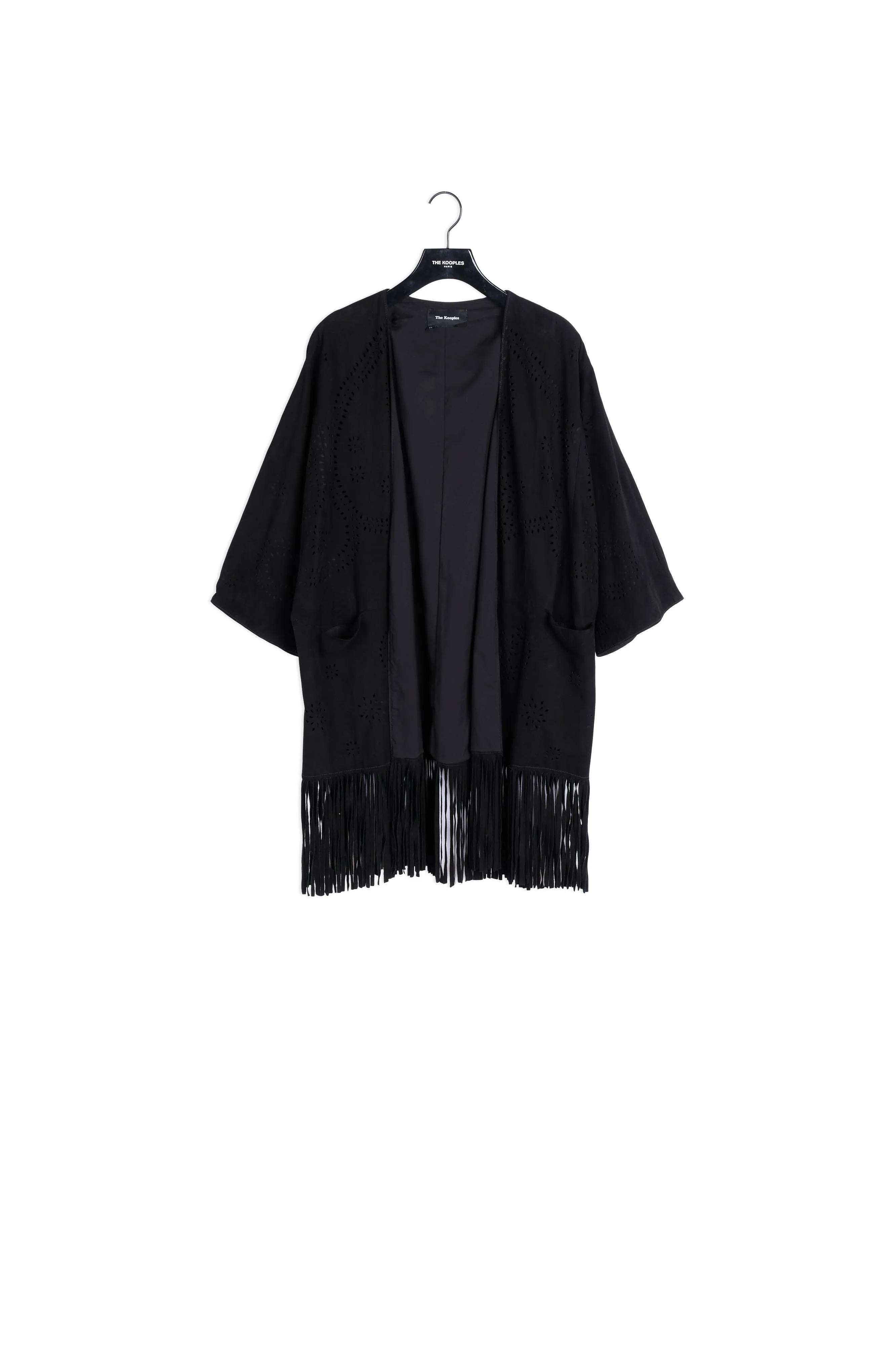 Poncho en daim à franges et détails ajourés