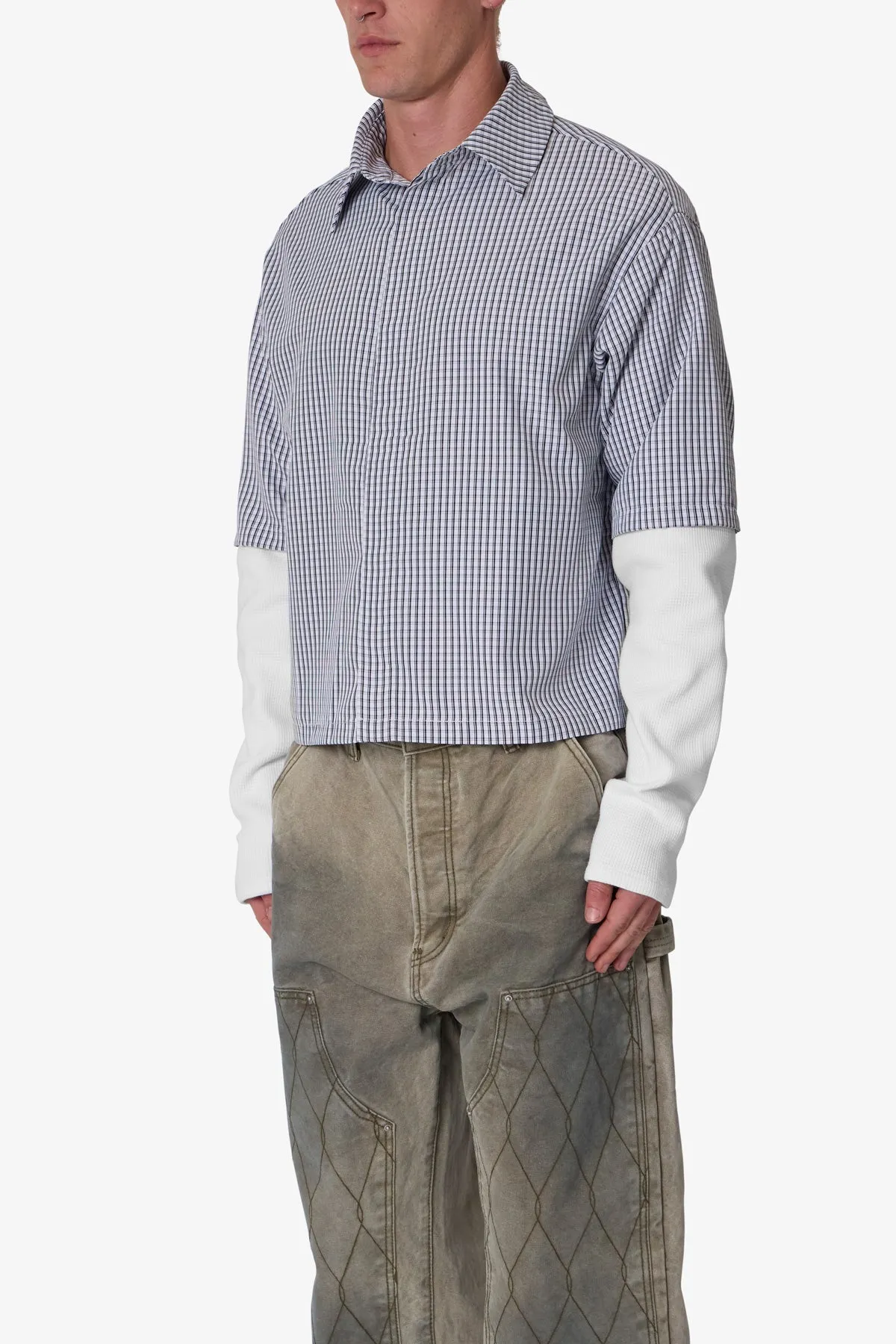 Poplin Thermal Cropped Shirt - Black/White