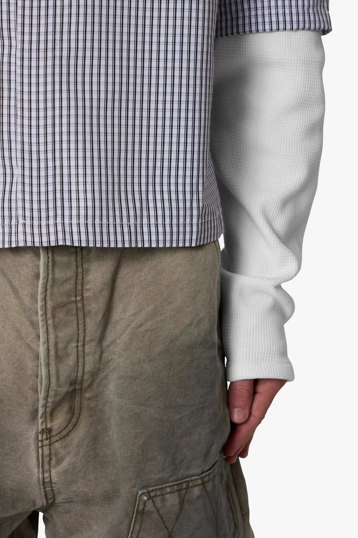 Poplin Thermal Cropped Shirt - Black/White