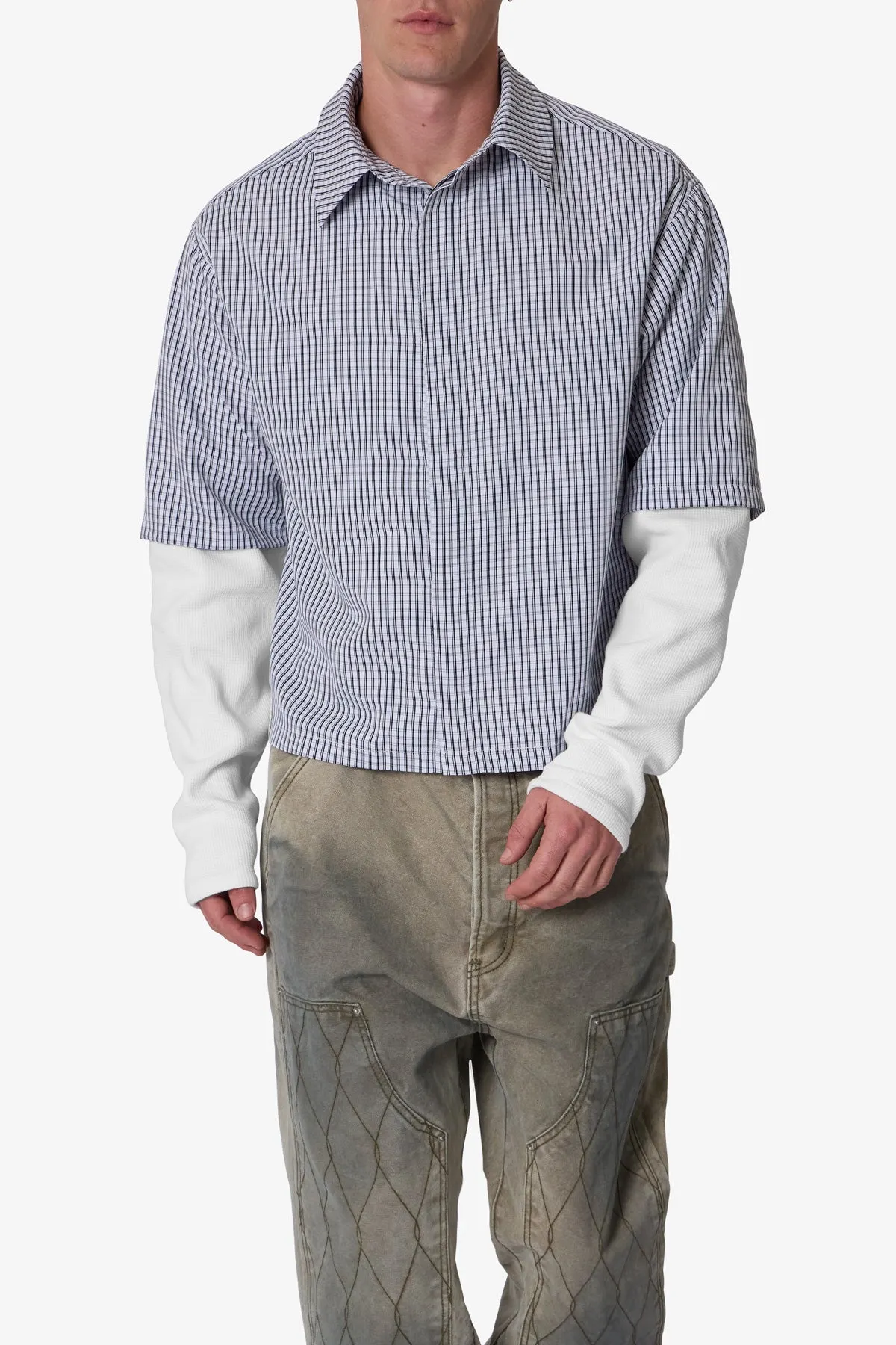 Poplin Thermal Cropped Shirt - Black/White