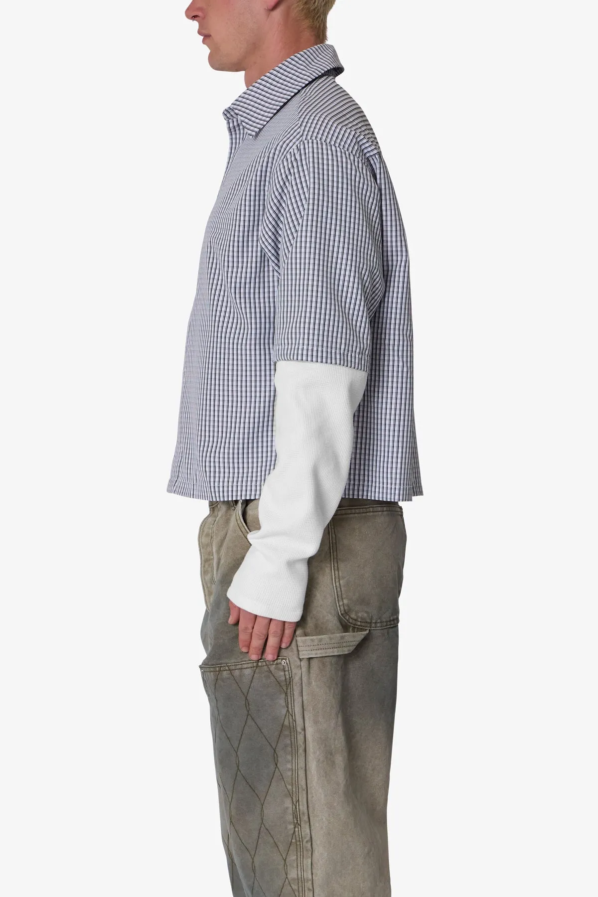 Poplin Thermal Cropped Shirt - Black/White