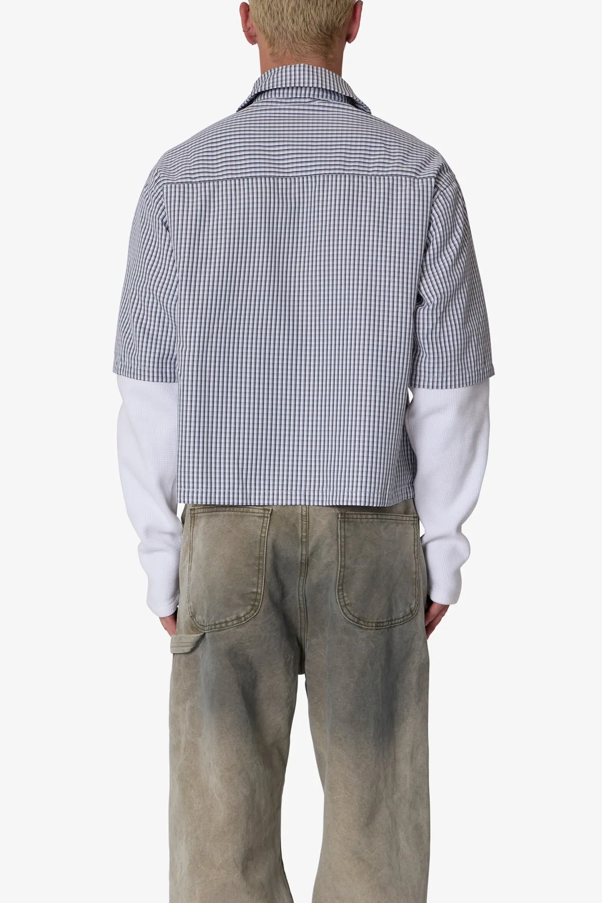 Poplin Thermal Cropped Shirt - Black/White