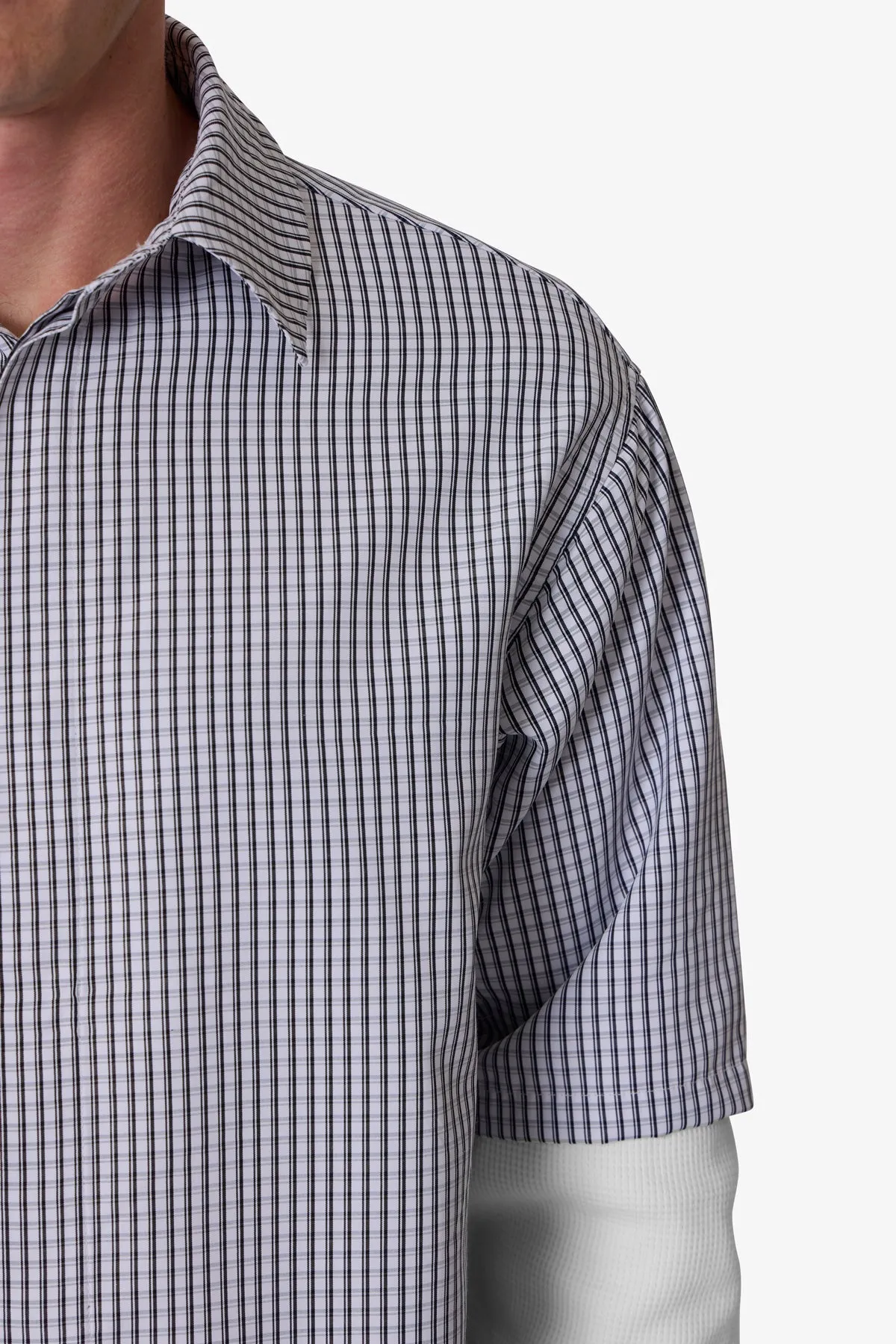 Poplin Thermal Cropped Shirt - Black/White