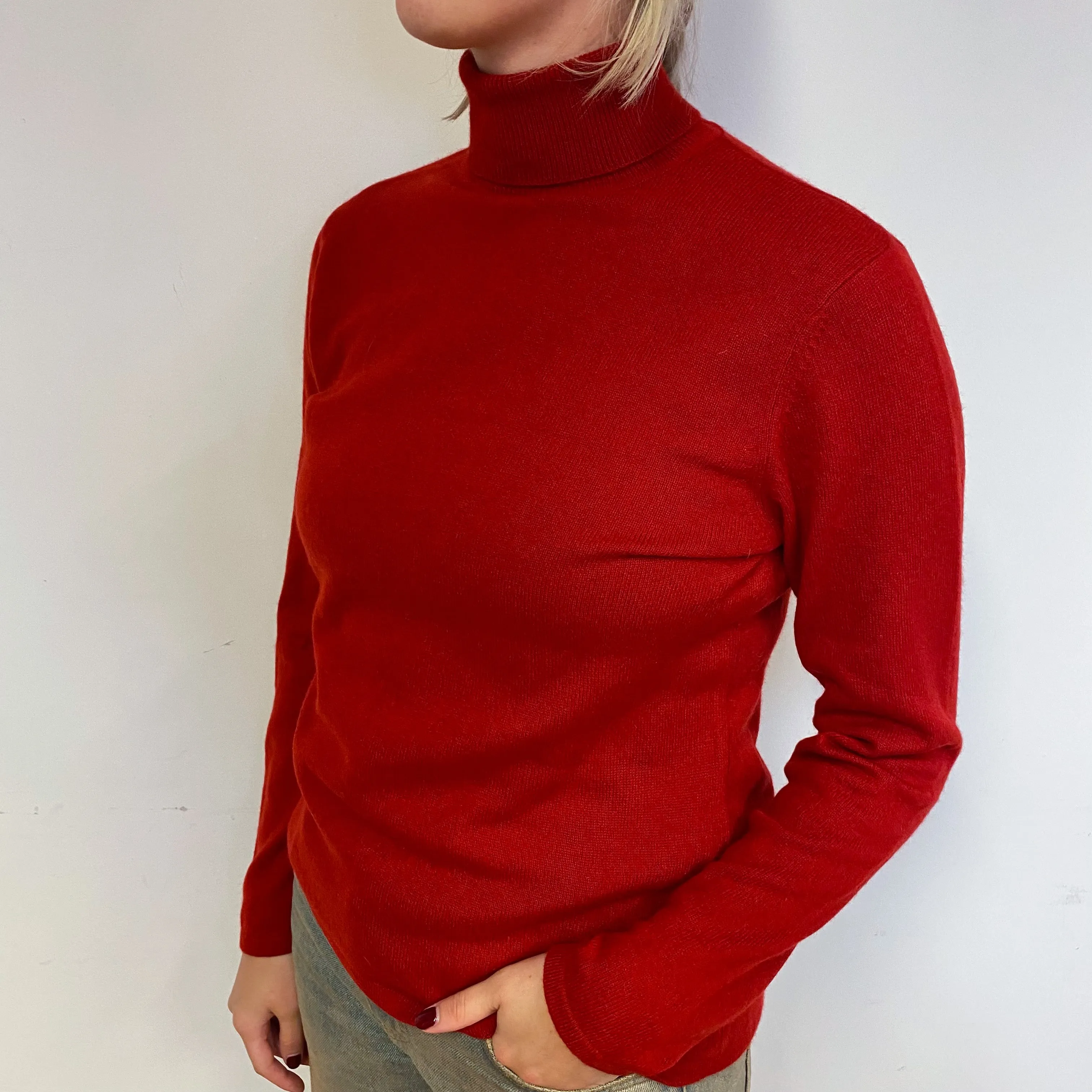 Post Box Red Cashmere Polo Neck Jumper Small