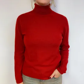 Post Box Red Cashmere Polo Neck Jumper Small