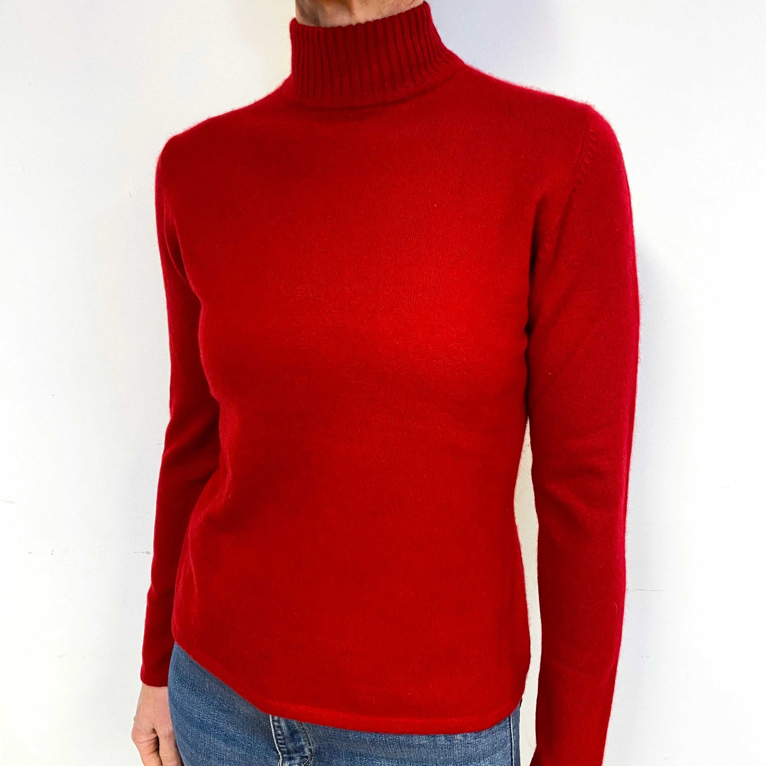 Postbox Red Cashmere Polo Neck Jumper Medium