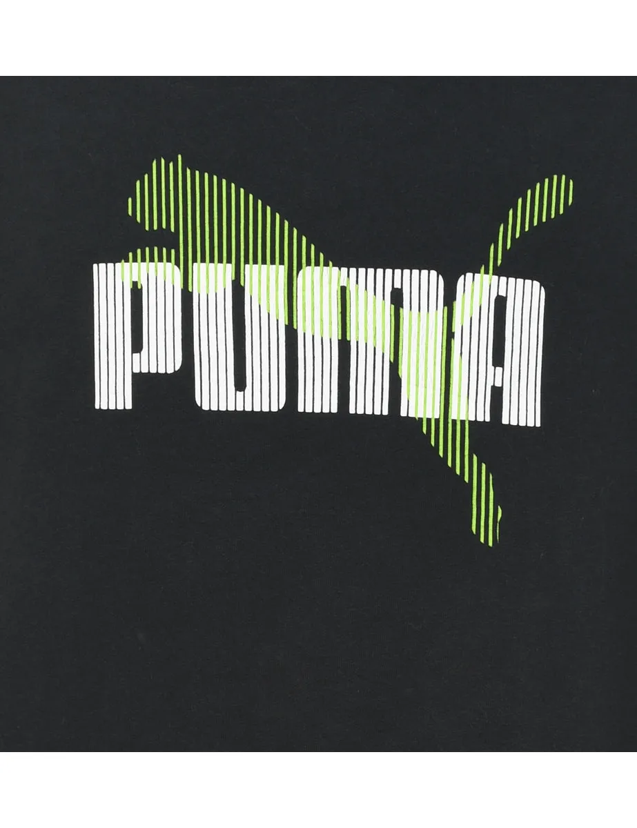 Puma Black & Green Printed T-shirt - L