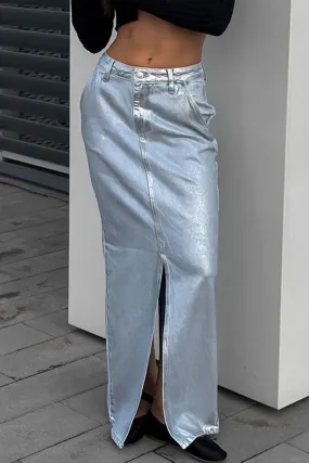QG697 Denim Low Waist Maxi Skirt