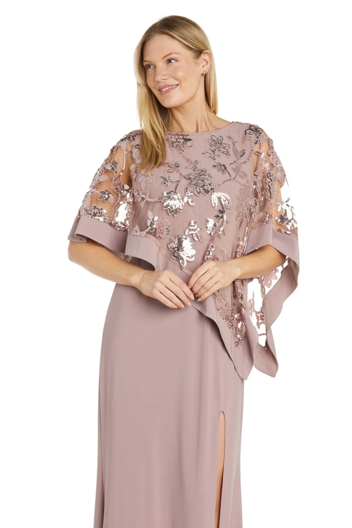 R&M Richards Women’s Sparkling Sequin Lace Poncho Sheath Dress