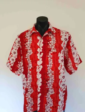 Red Hawaiian Shirt With Hibiscus Flowers - XL