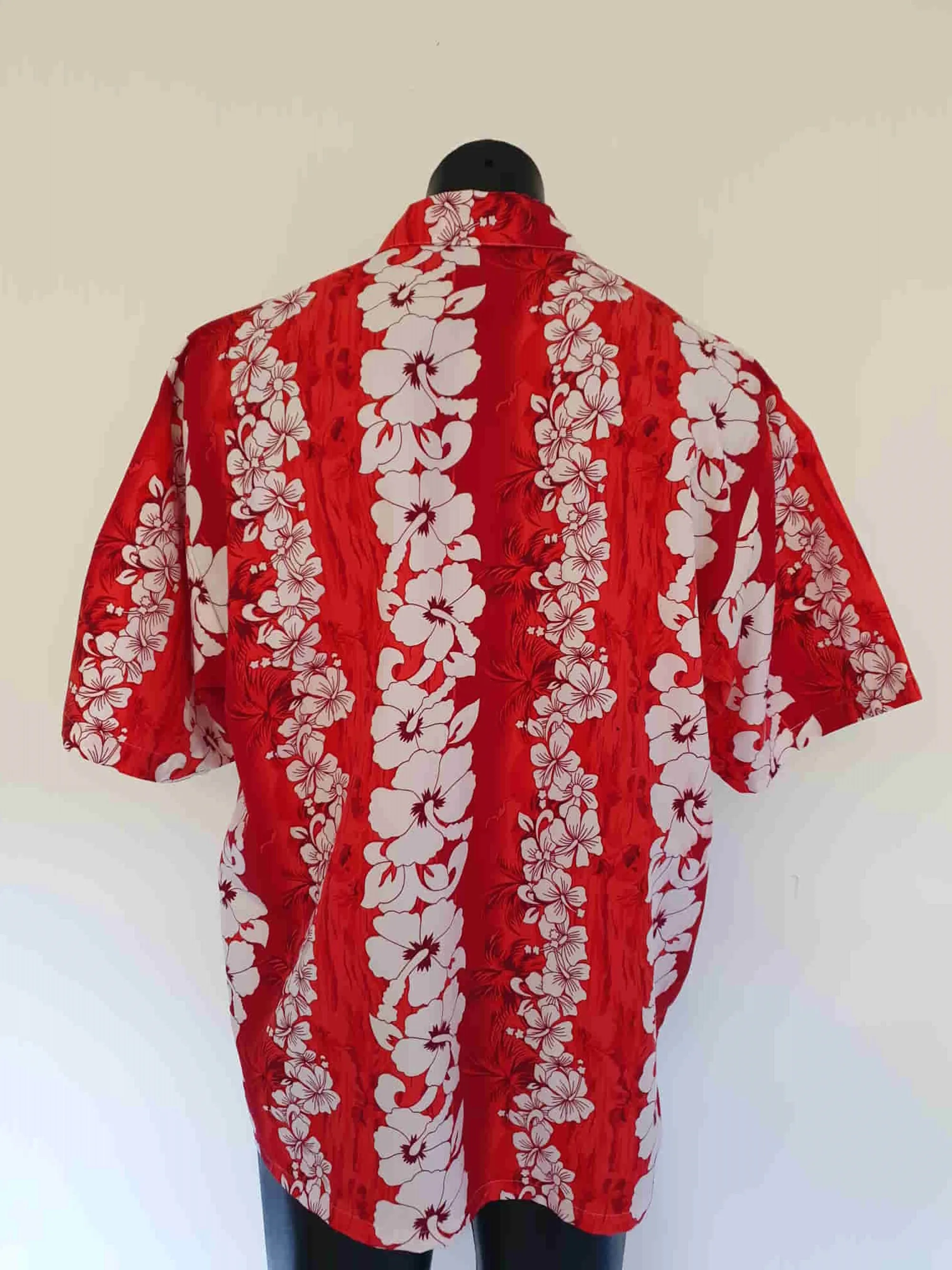 Red Hawaiian Shirt With Hibiscus Flowers - XL