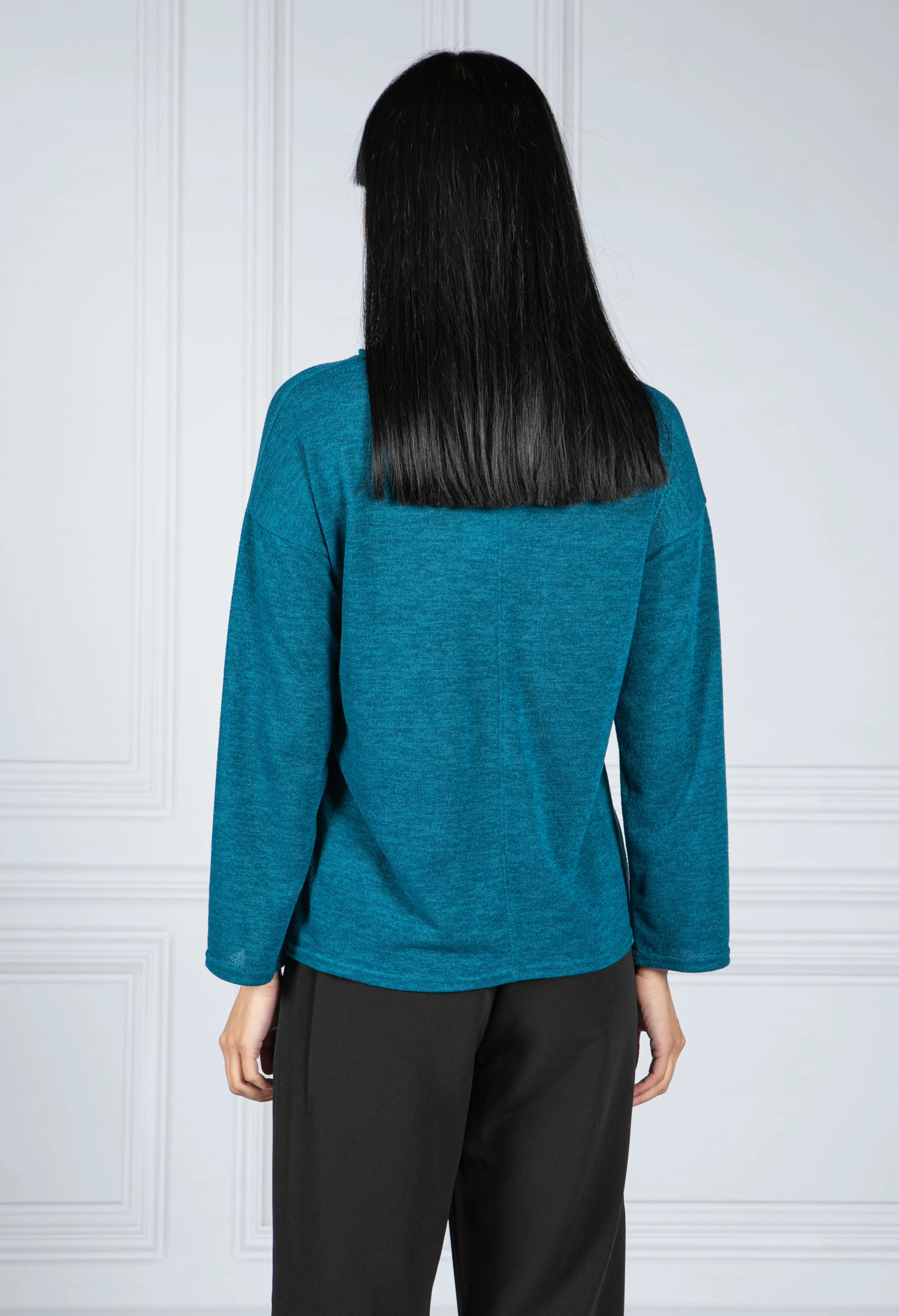 Roll Neck Knit Jumper in Deep Teal