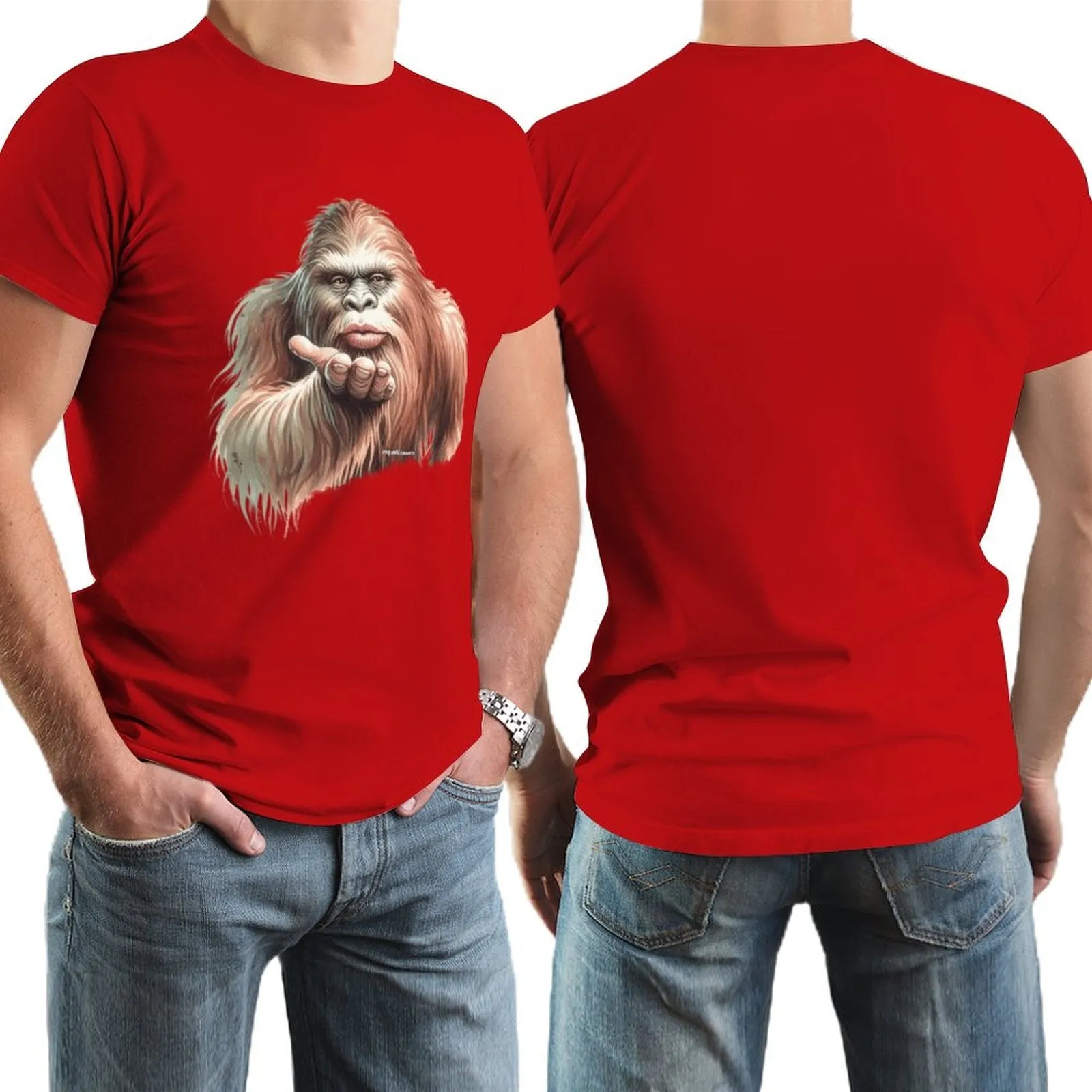 Sasquatch, Bigfoot Blow Kiss, Short Sleeve Cotton T-shirt
