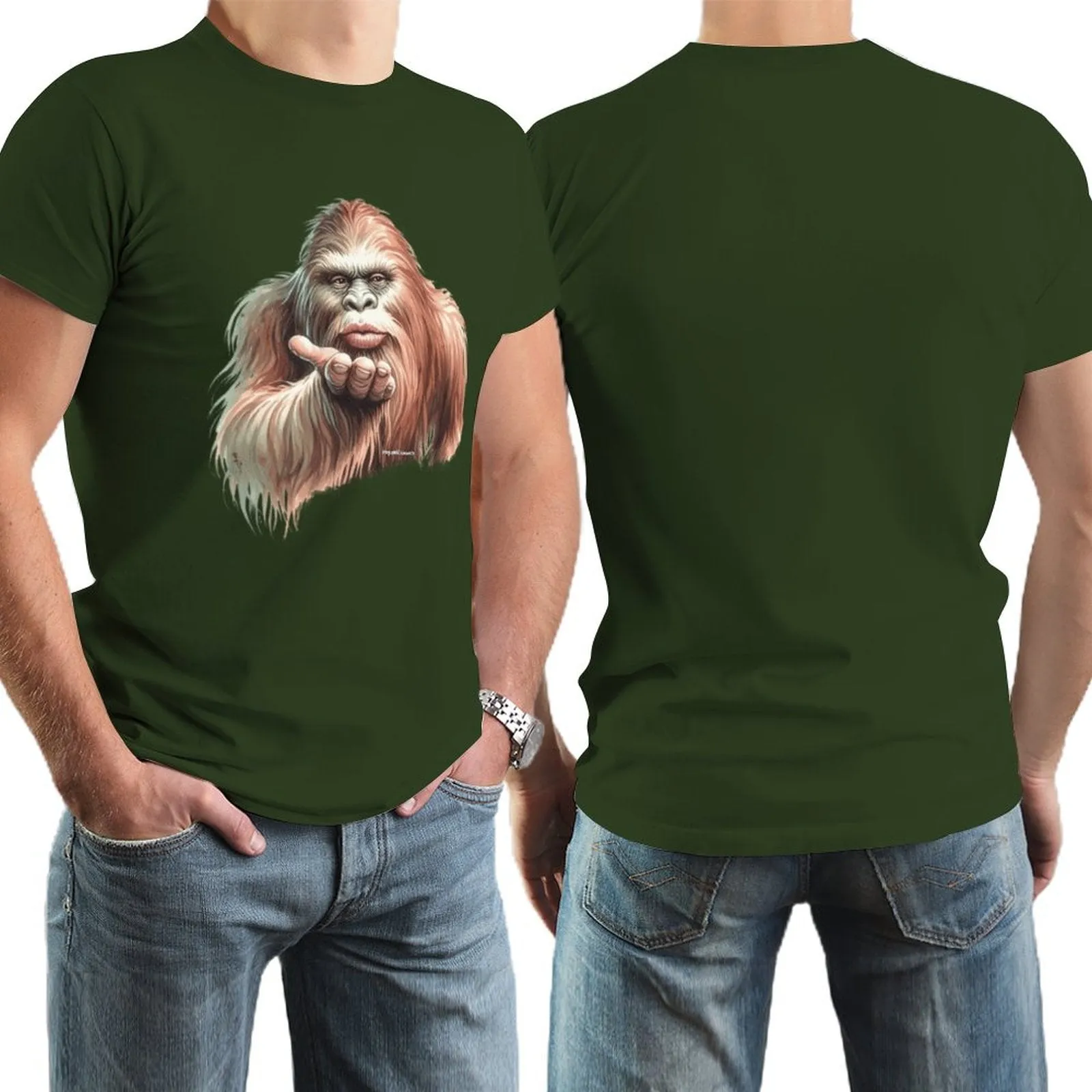 Sasquatch, Bigfoot Blow Kiss, Short Sleeve Cotton T-shirt