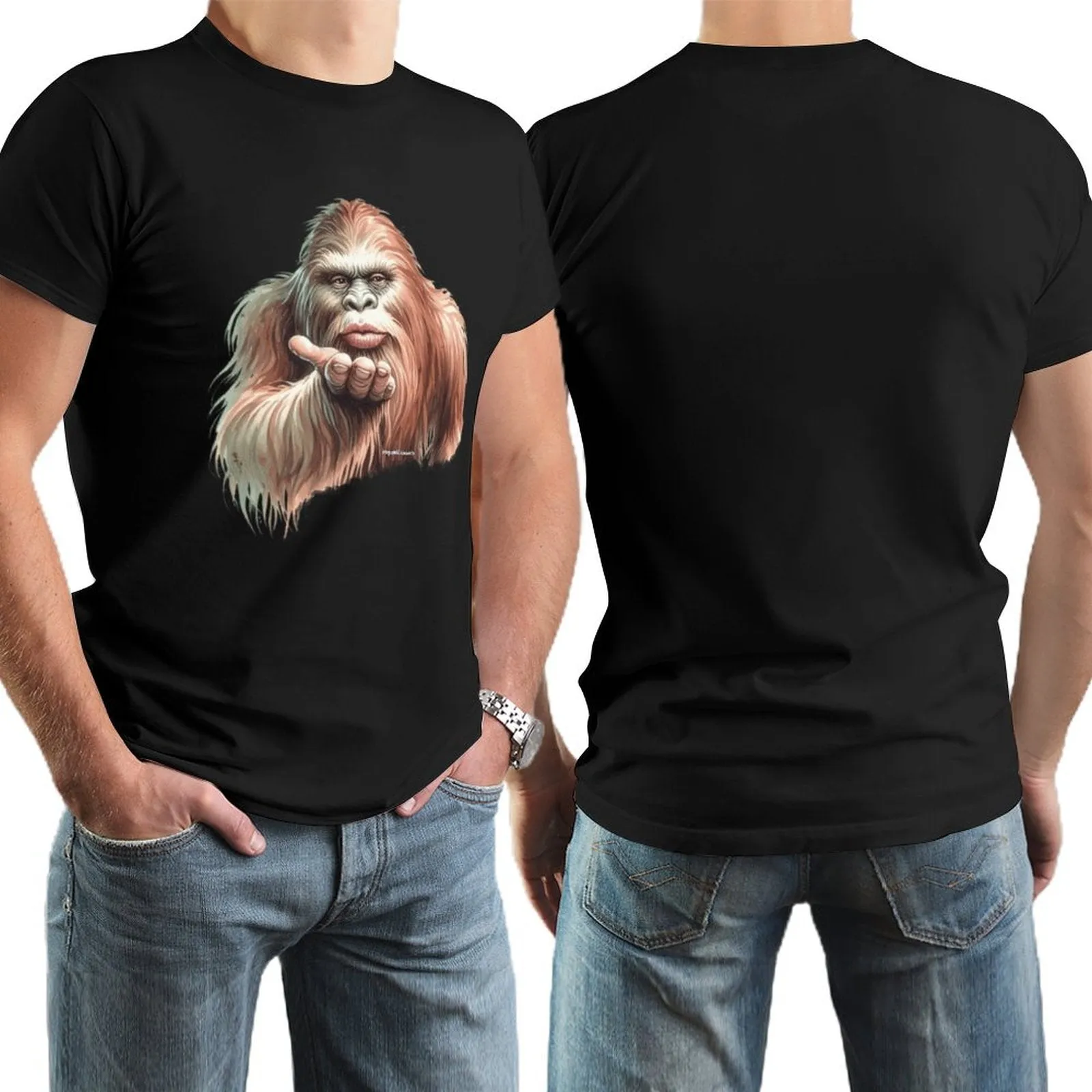 Sasquatch, Bigfoot Blow Kiss, Short Sleeve Cotton T-shirt