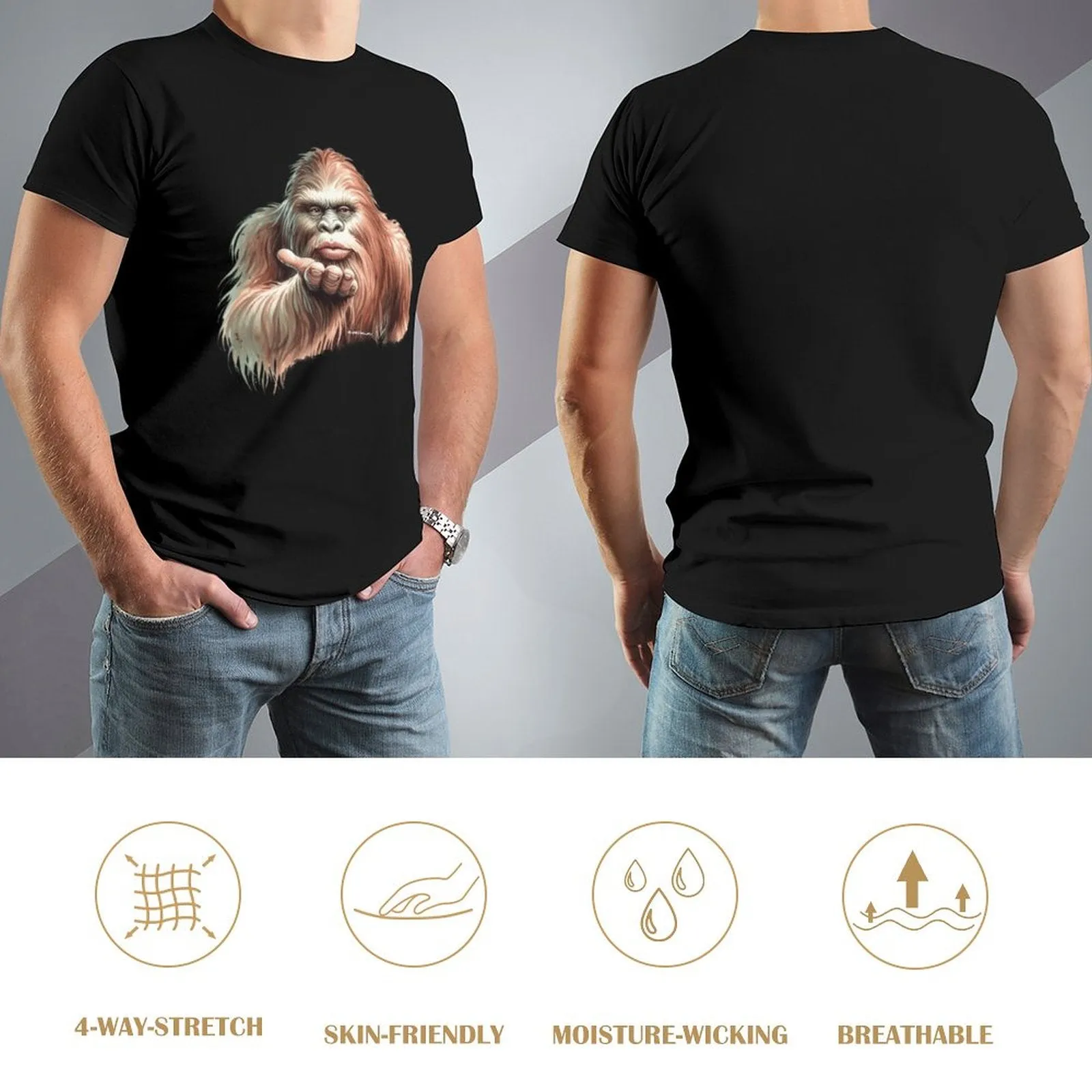 Sasquatch, Bigfoot Blow Kiss, Short Sleeve Cotton T-shirt