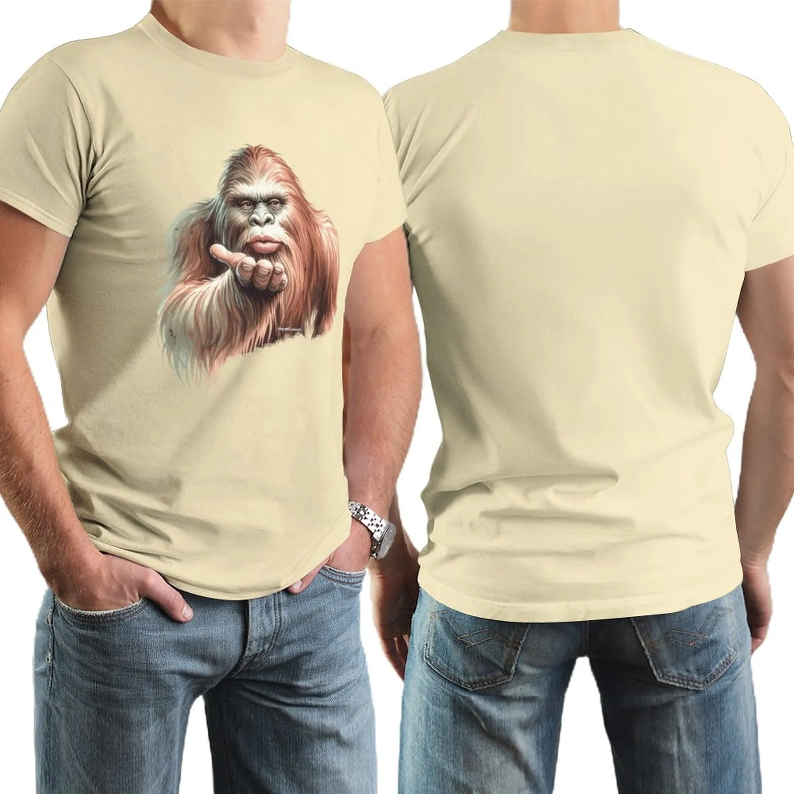 Sasquatch, Bigfoot Blow Kiss, Short Sleeve Cotton T-shirt