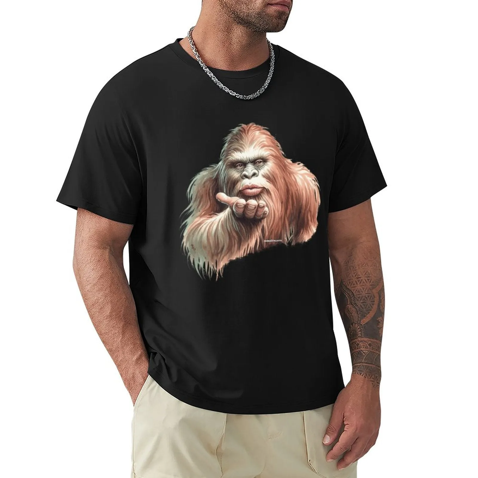 Sasquatch, Bigfoot Blow Kiss, Short Sleeve Cotton T-shirt