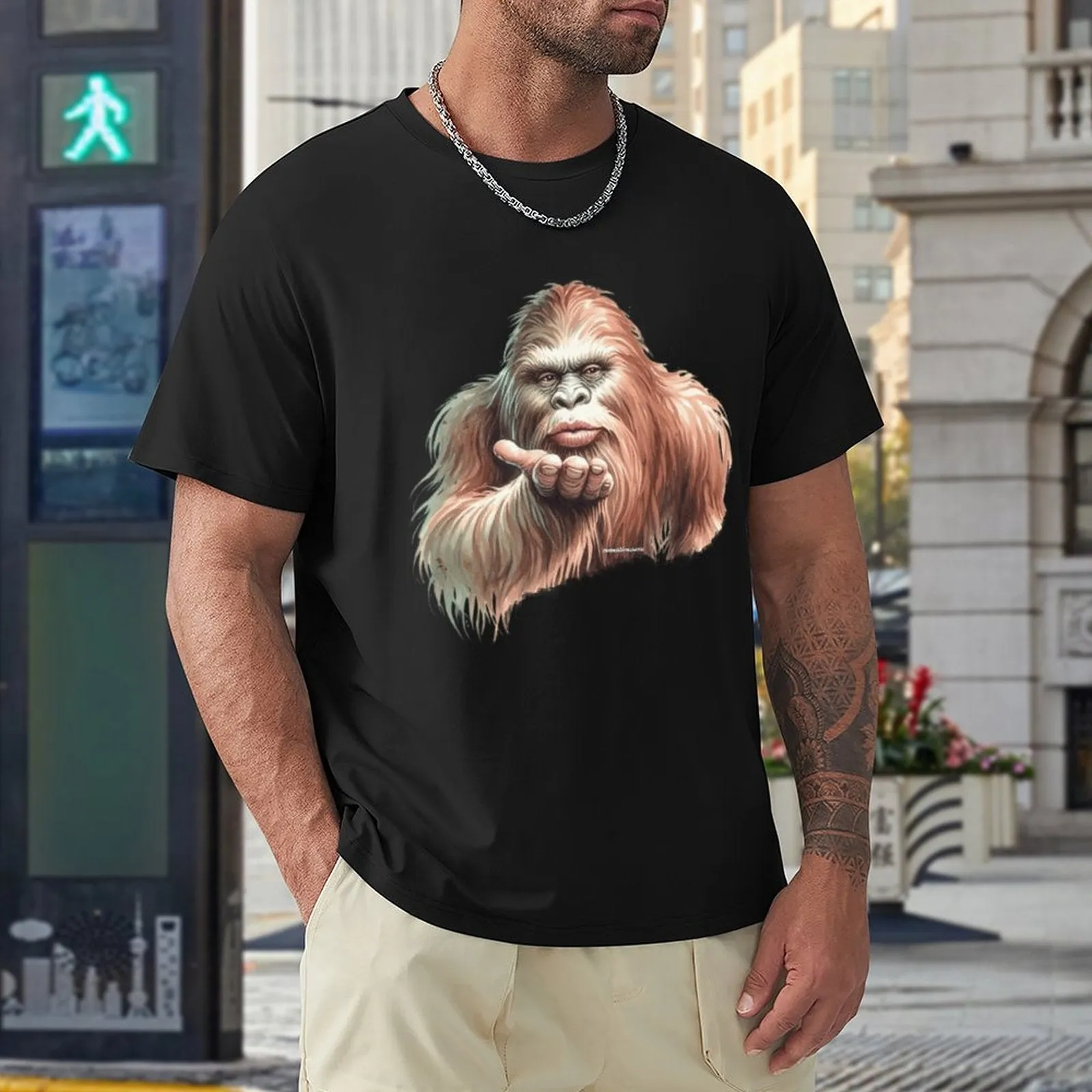 Sasquatch, Bigfoot Blow Kiss, Short Sleeve Cotton T-shirt