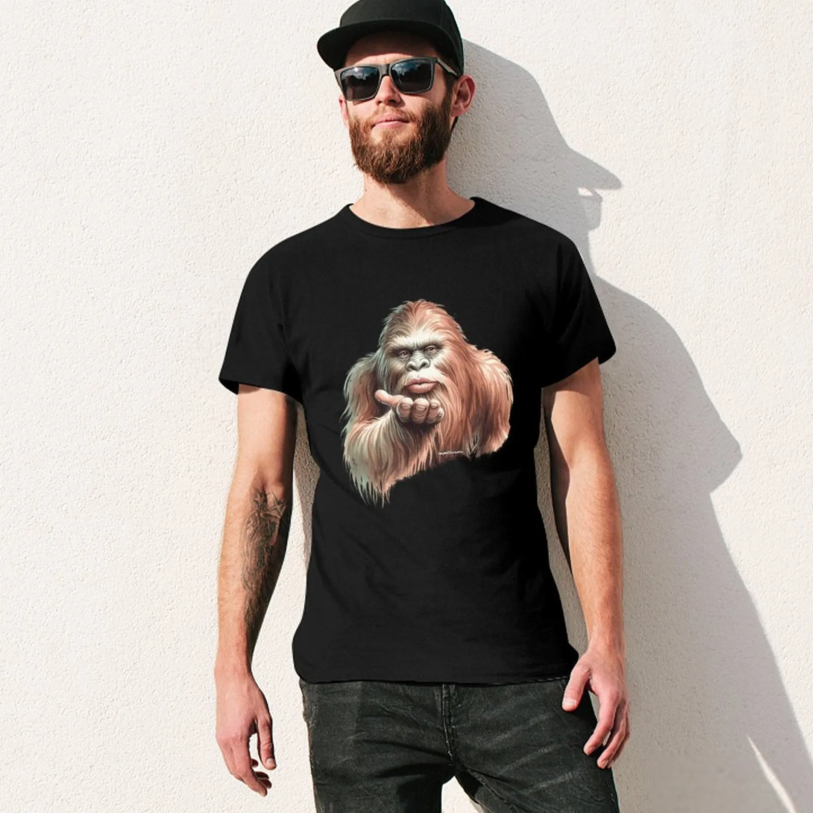 Sasquatch, Bigfoot Blow Kiss, Short Sleeve Cotton T-shirt