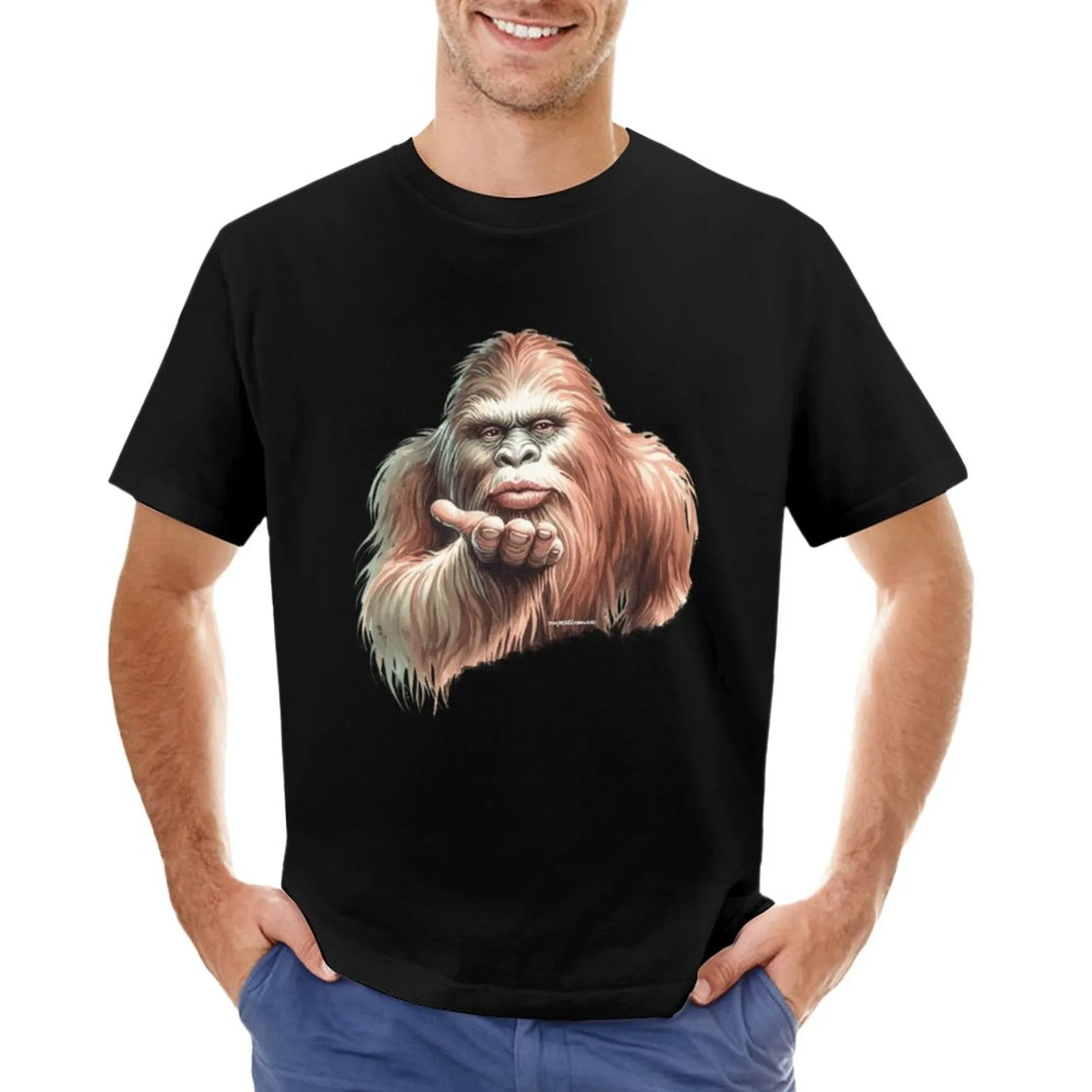 Sasquatch, Bigfoot Blow Kiss, Short Sleeve Cotton T-shirt